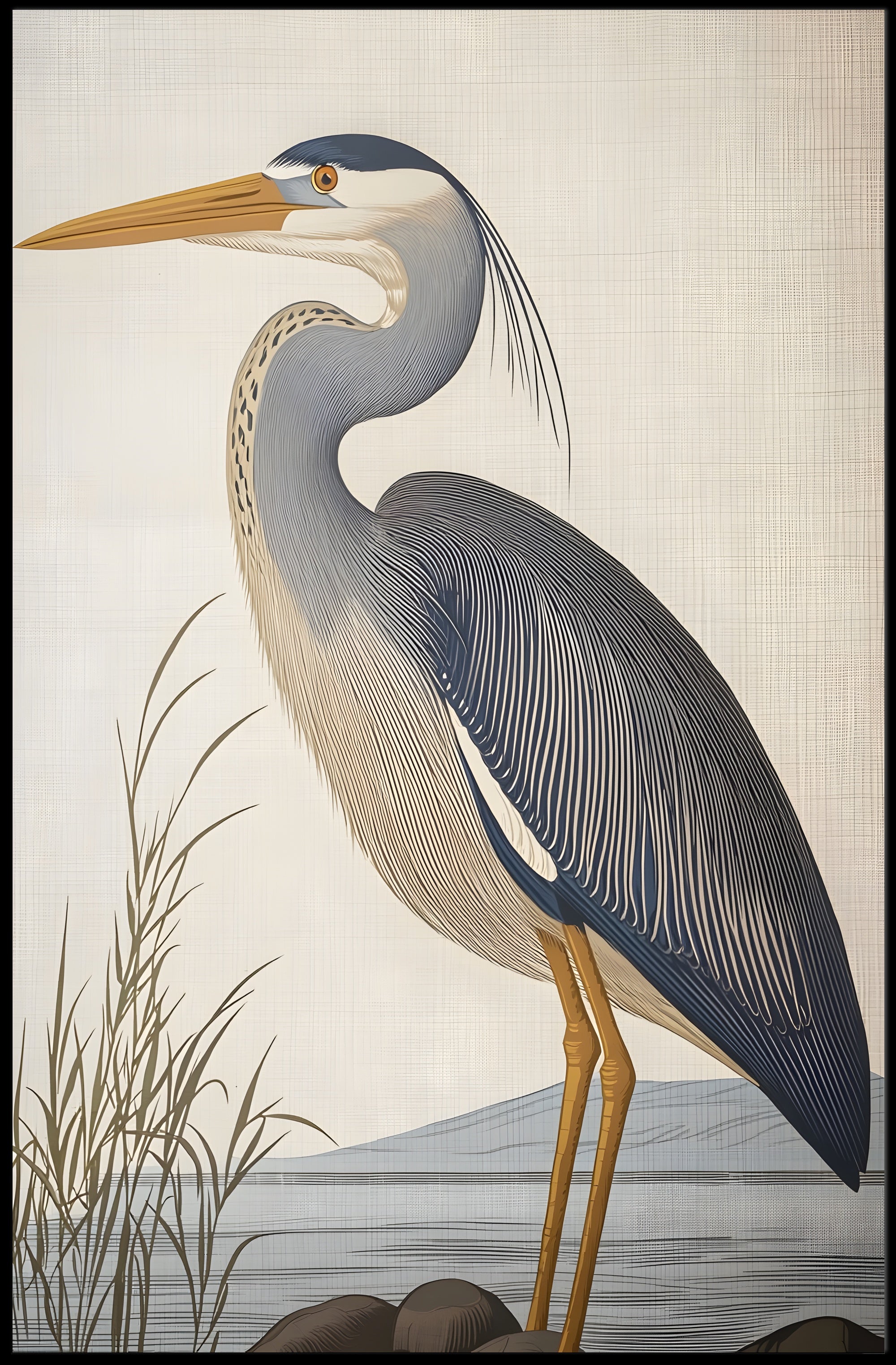 Heron Illustration Poster Elegant Coastal Wall Art