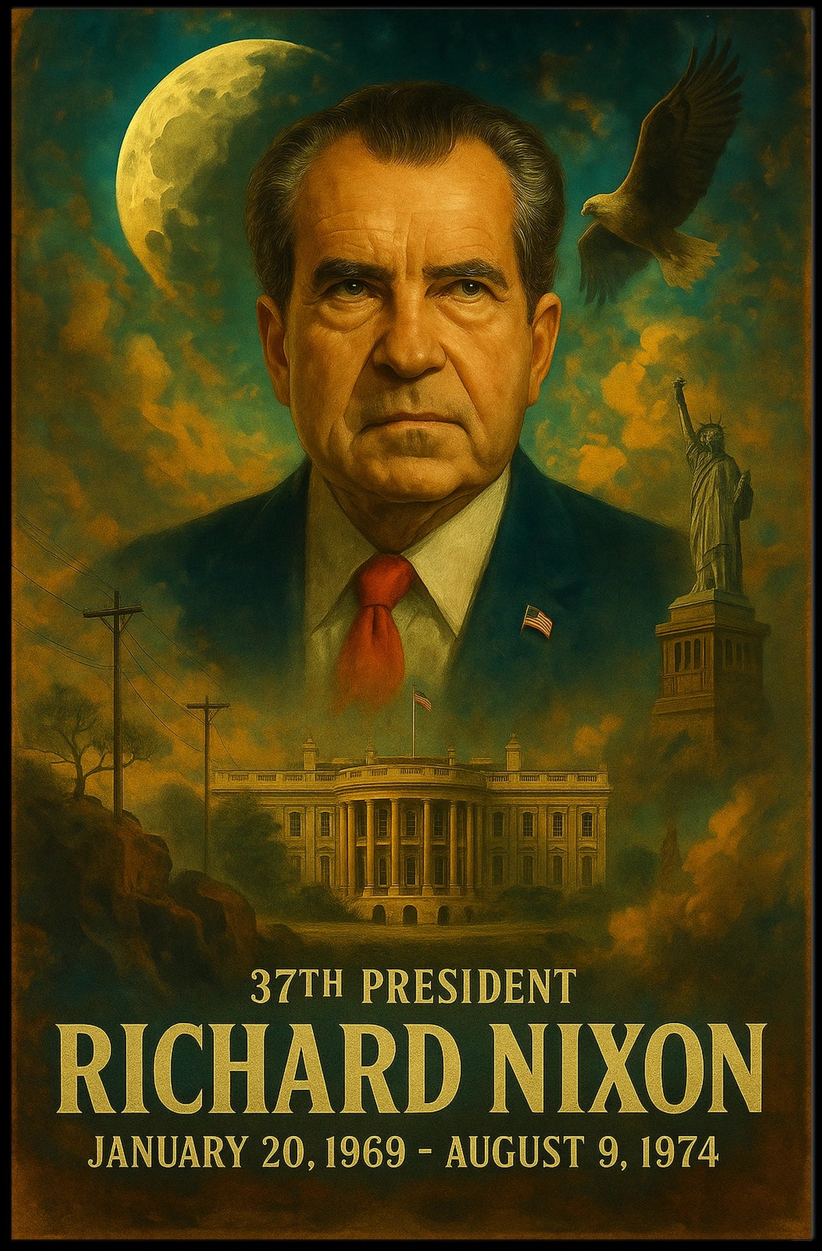 Richard Nixon Historic Leadership Neoclassical Realism Portrait Collector Poster