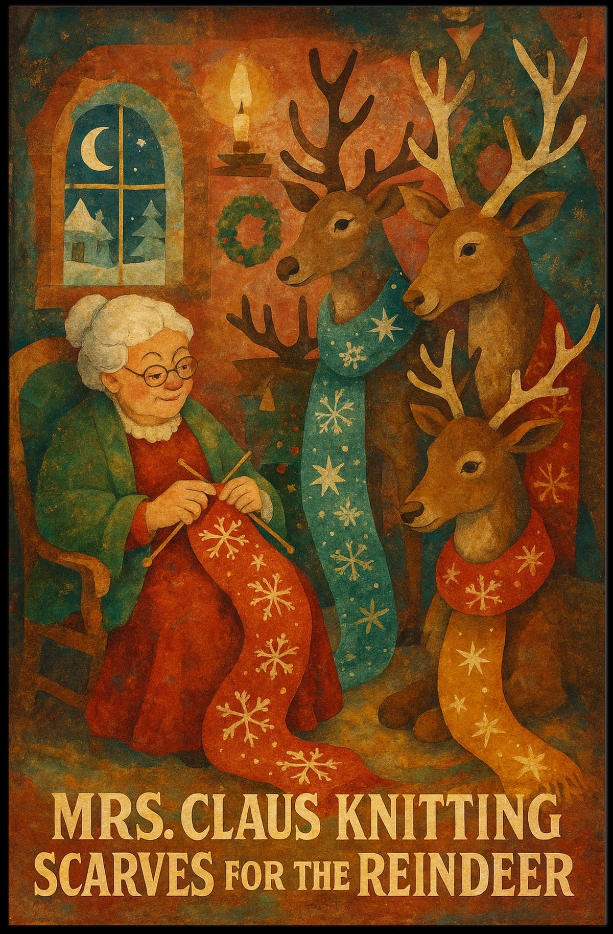 Mrs. Claus Knitting For The Reindeer Poster