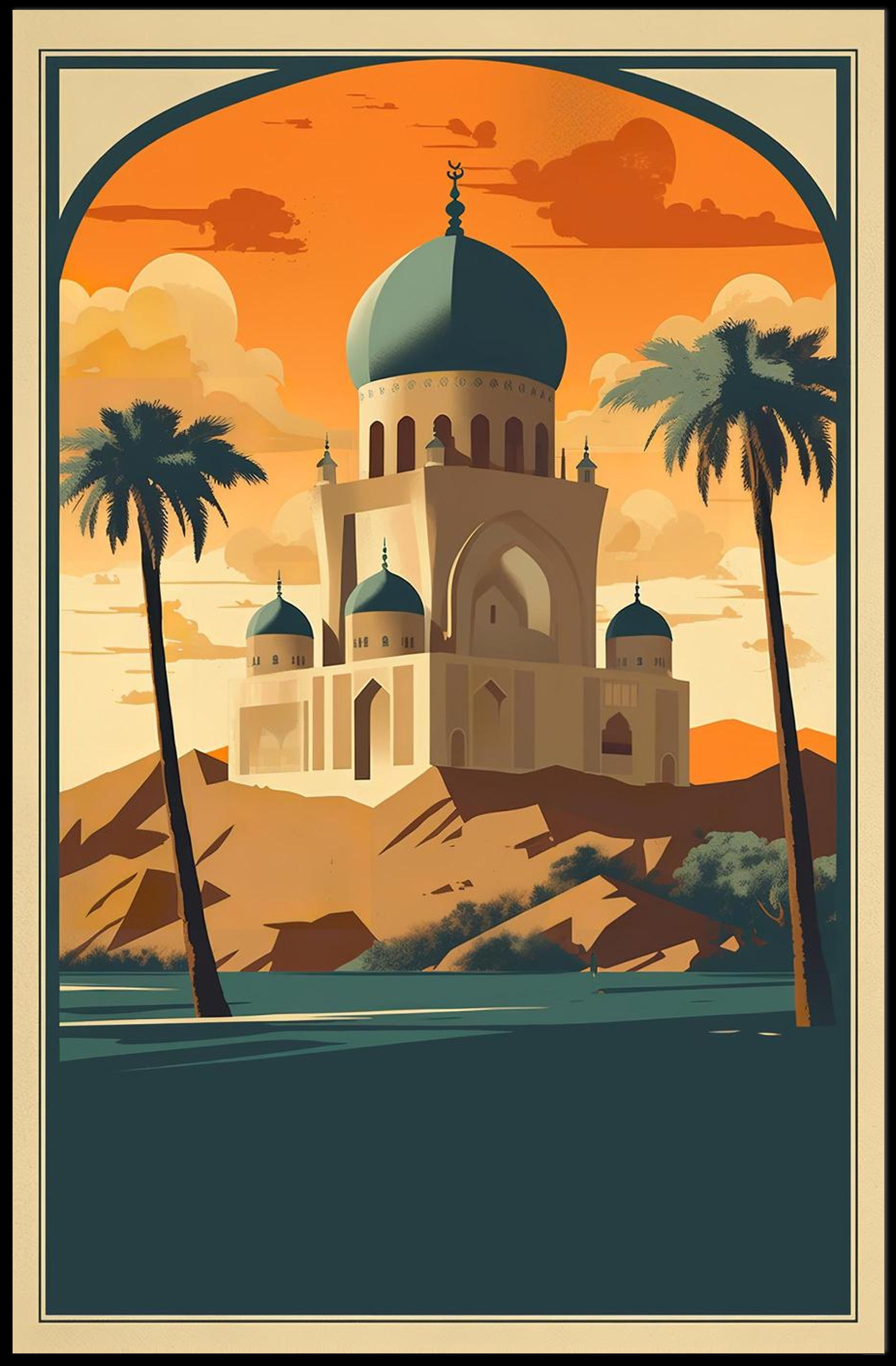 Majestic Desert Mosque at Sunset Poster