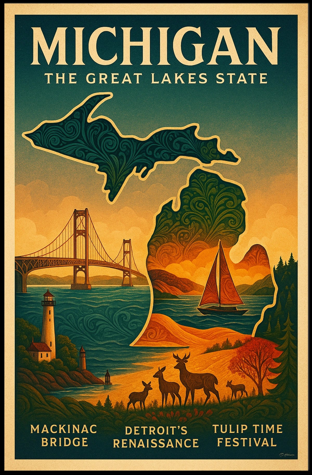 Discover Michigan The Great Lakes State Poster