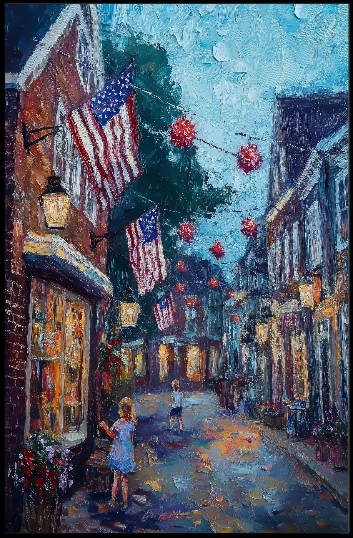 small town American street during 4th of July Poster