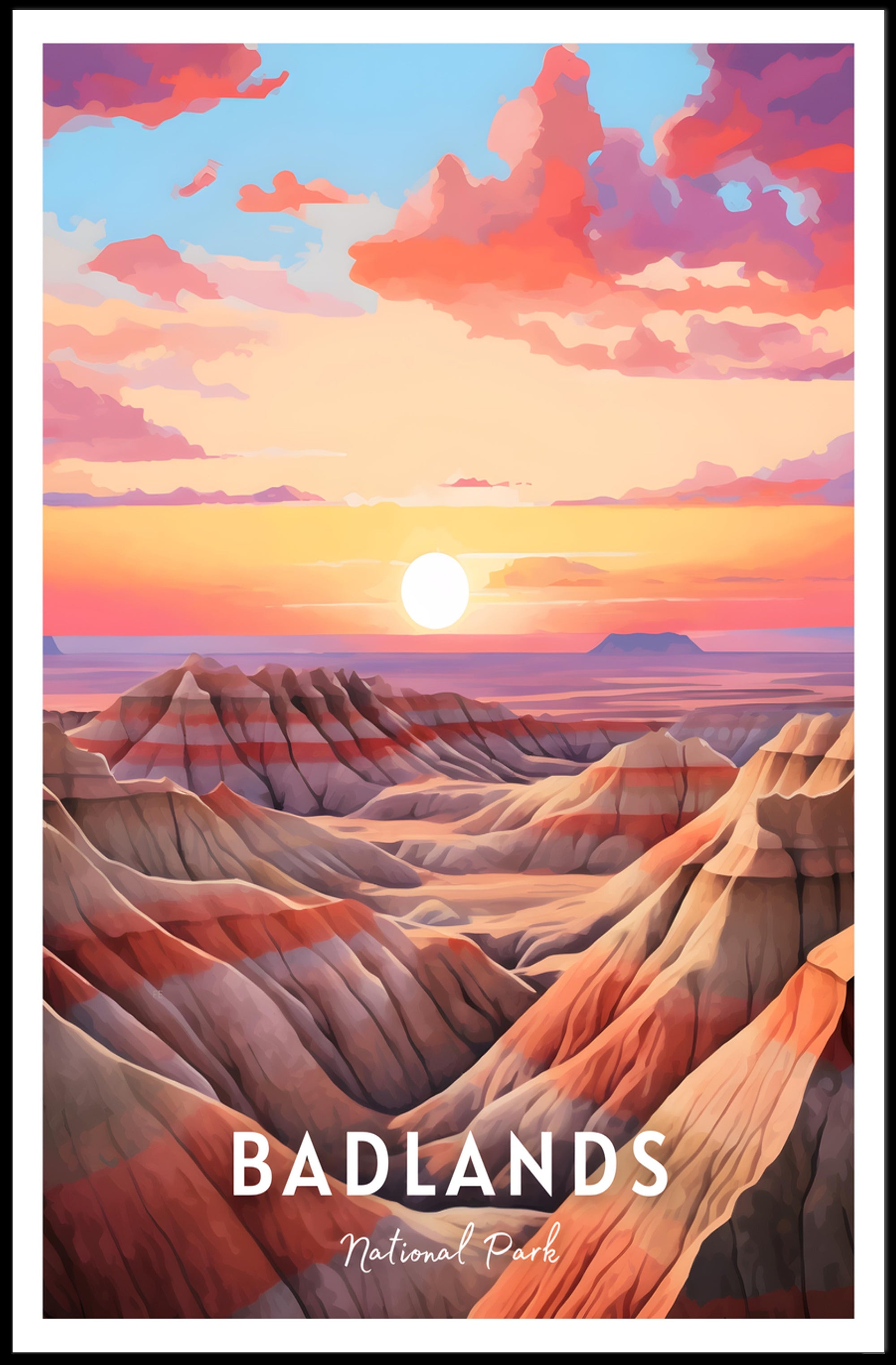 Badlands Sunset Travel Poster Vintage National Park