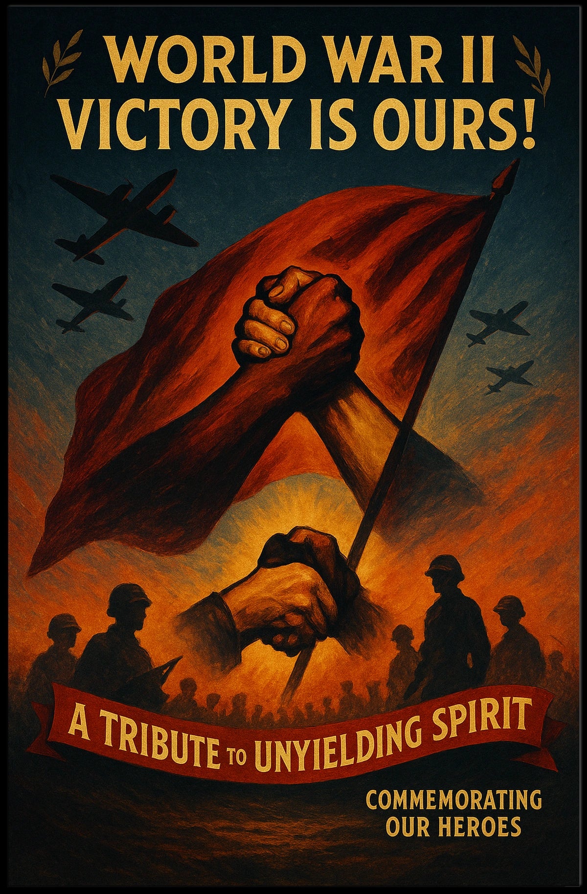 World War II Heroes Commemoration Bold Dramatic Poster