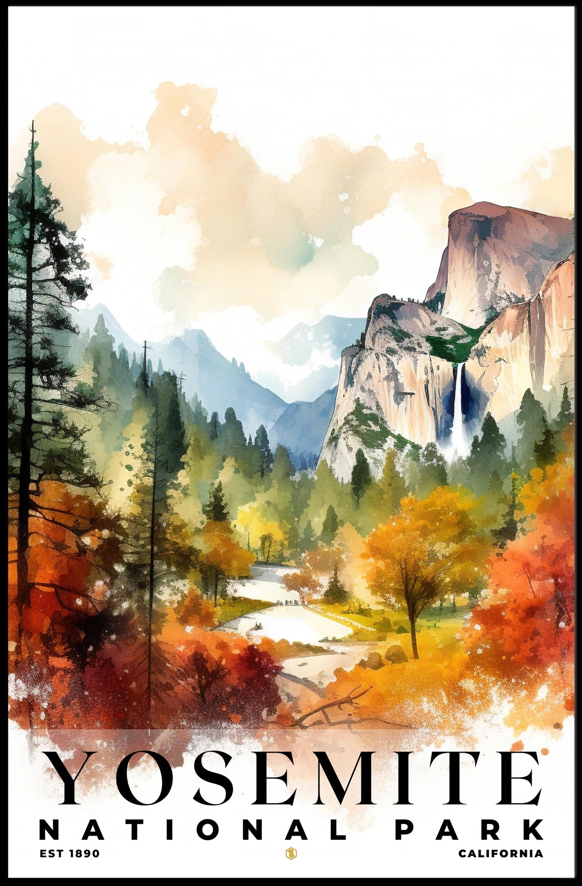 Yosemite Watercolor Wall Art Poster
