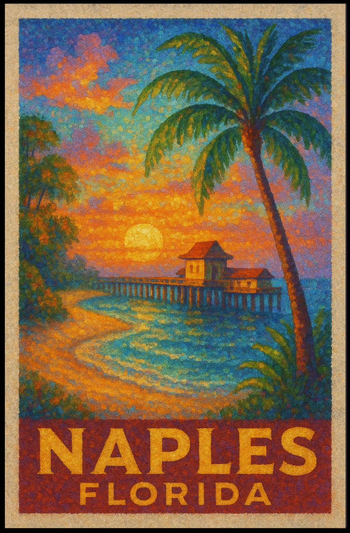 Naples Florida Sunset Poster Wall Art 18x24 Coastal Decor