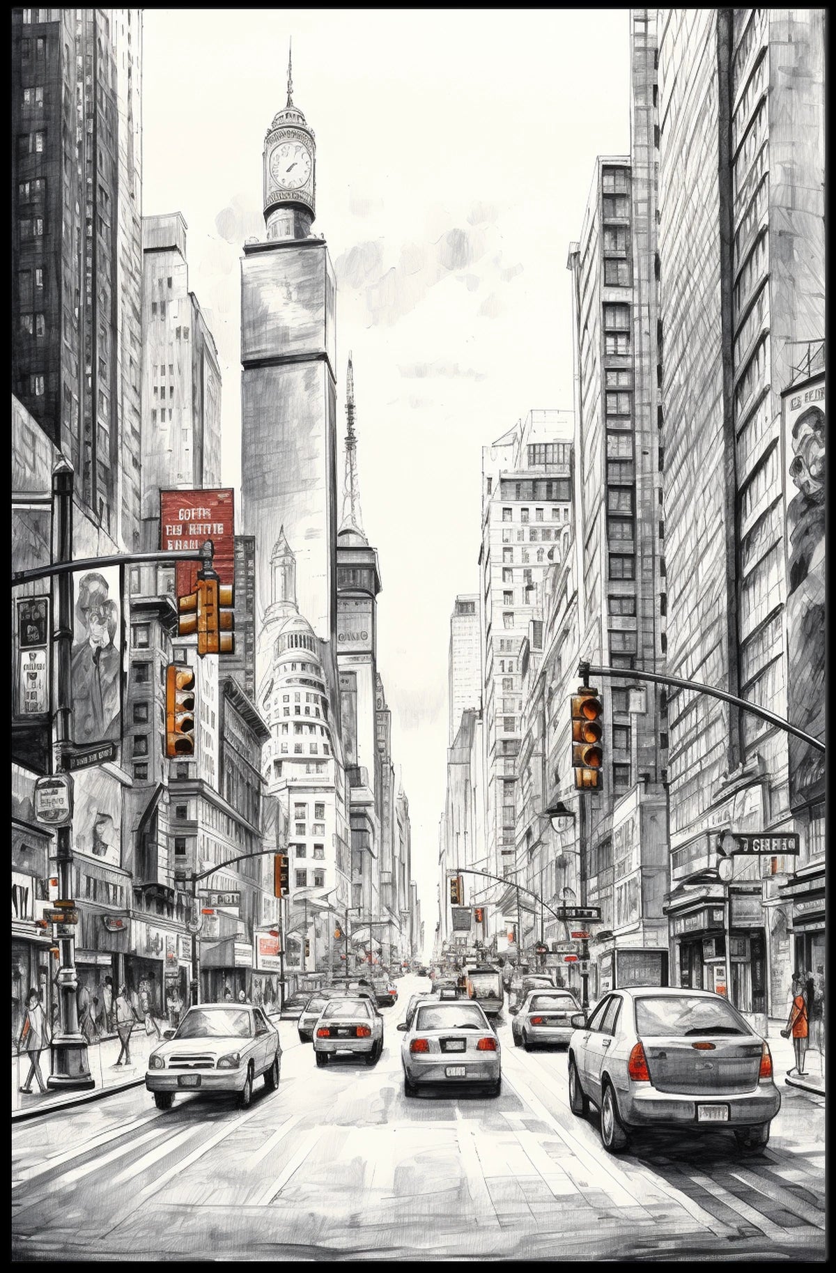 Bustling City Scene with Iconic New York Charm: Travel Poster
