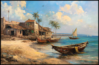 Serene Coastal Village Vintage Art Poster