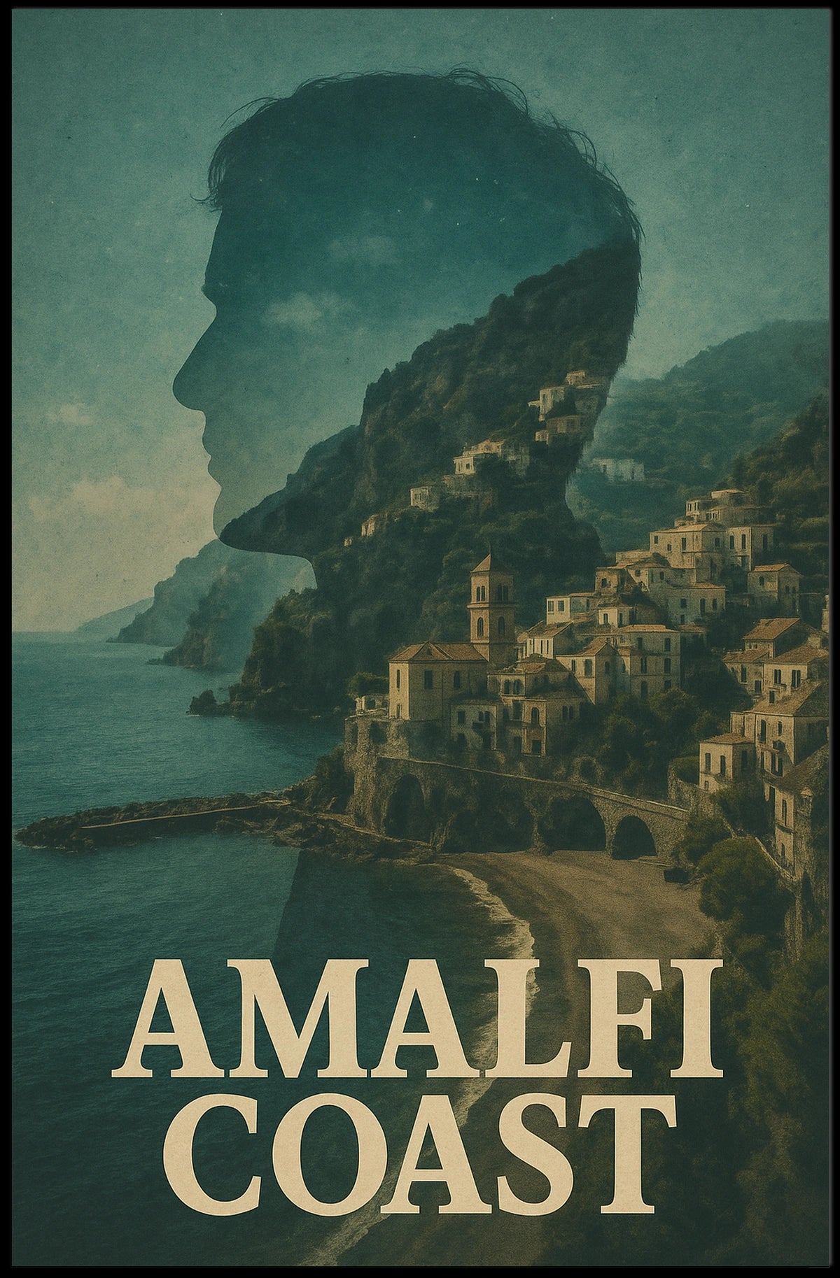 Amalfi Coast Silhouette Poster Coastal Wall Art Decor