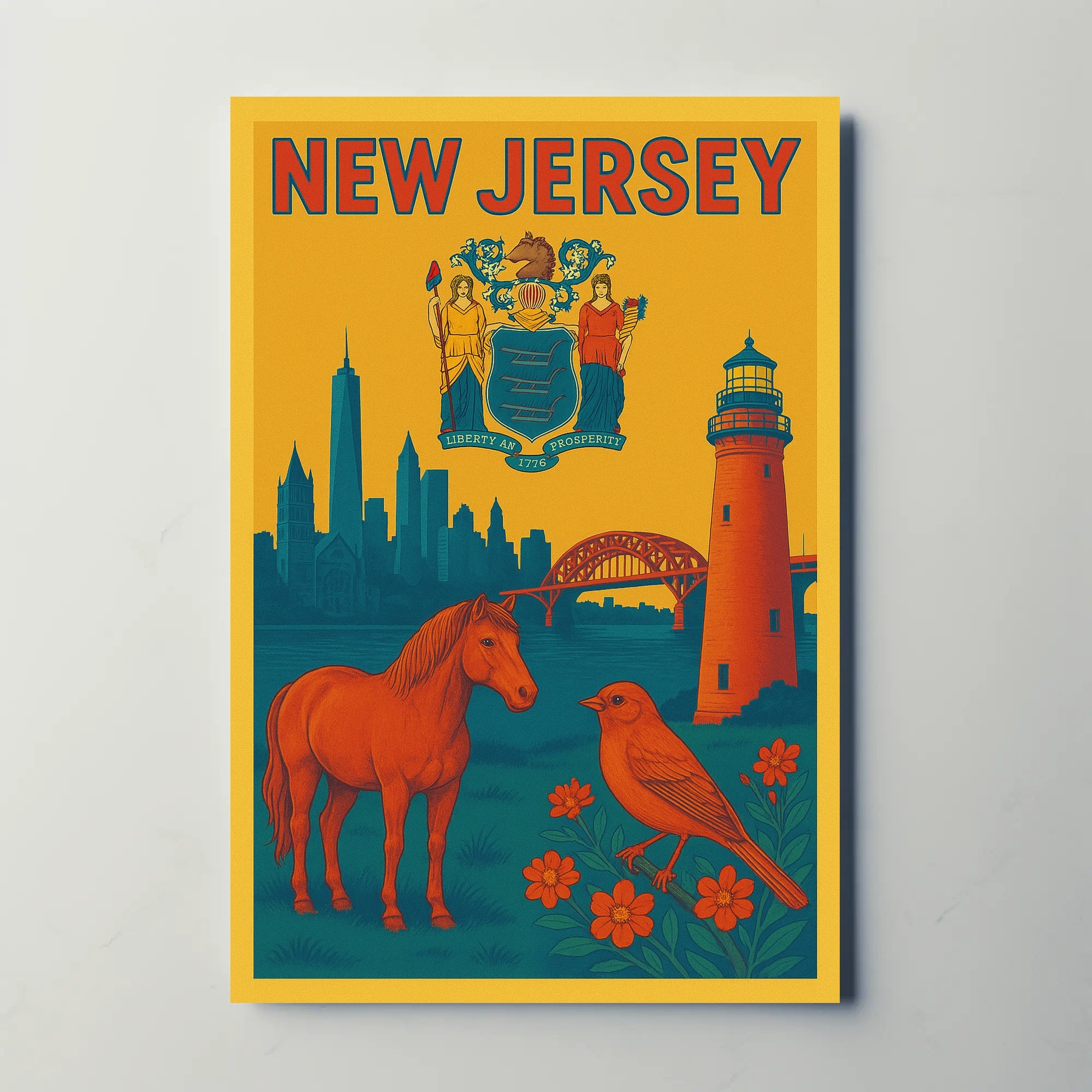 Vintage New Jersey State Symbols Cultural Heritage Poster
