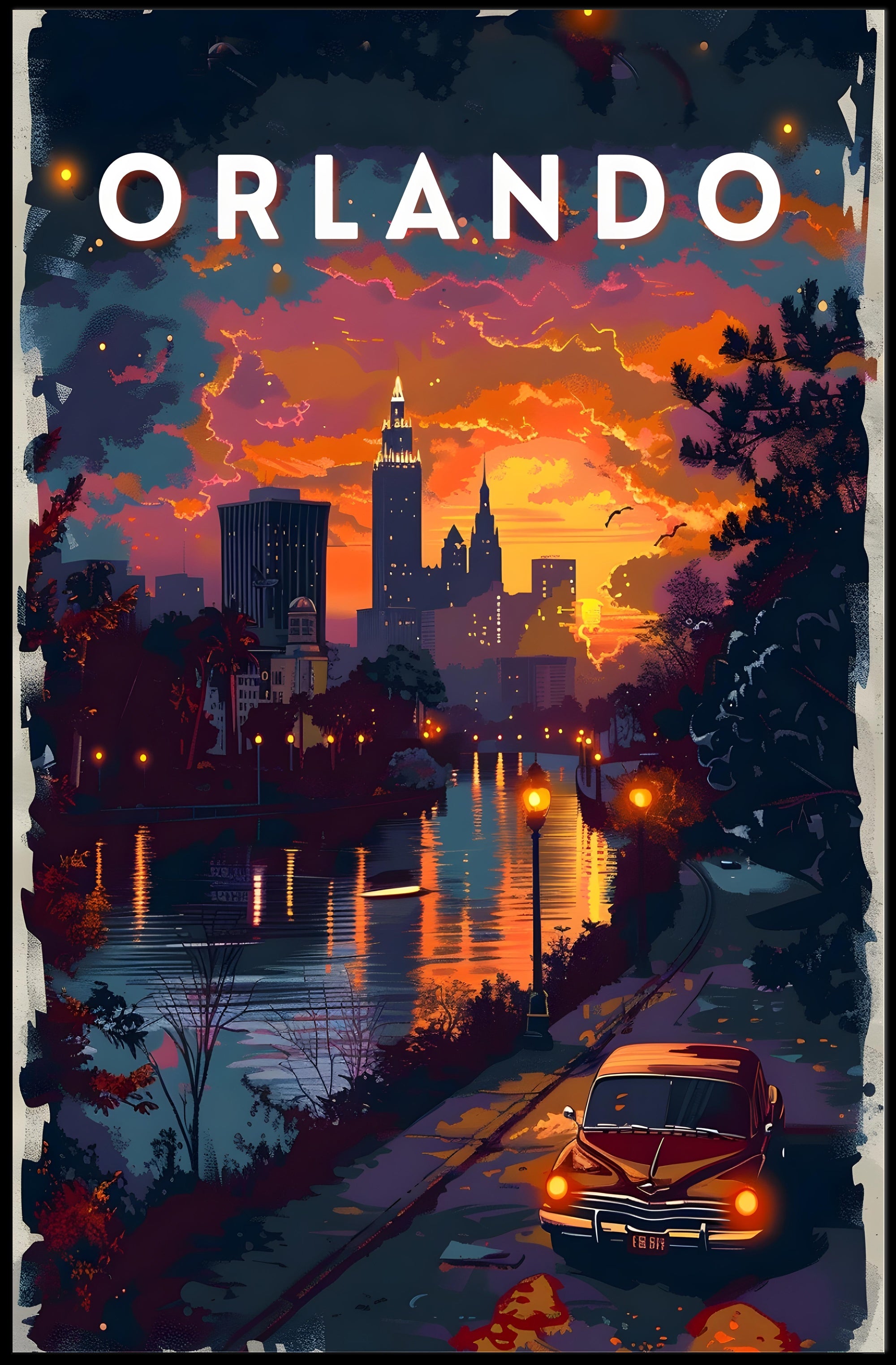 Orlando Sunset Skyline Poster