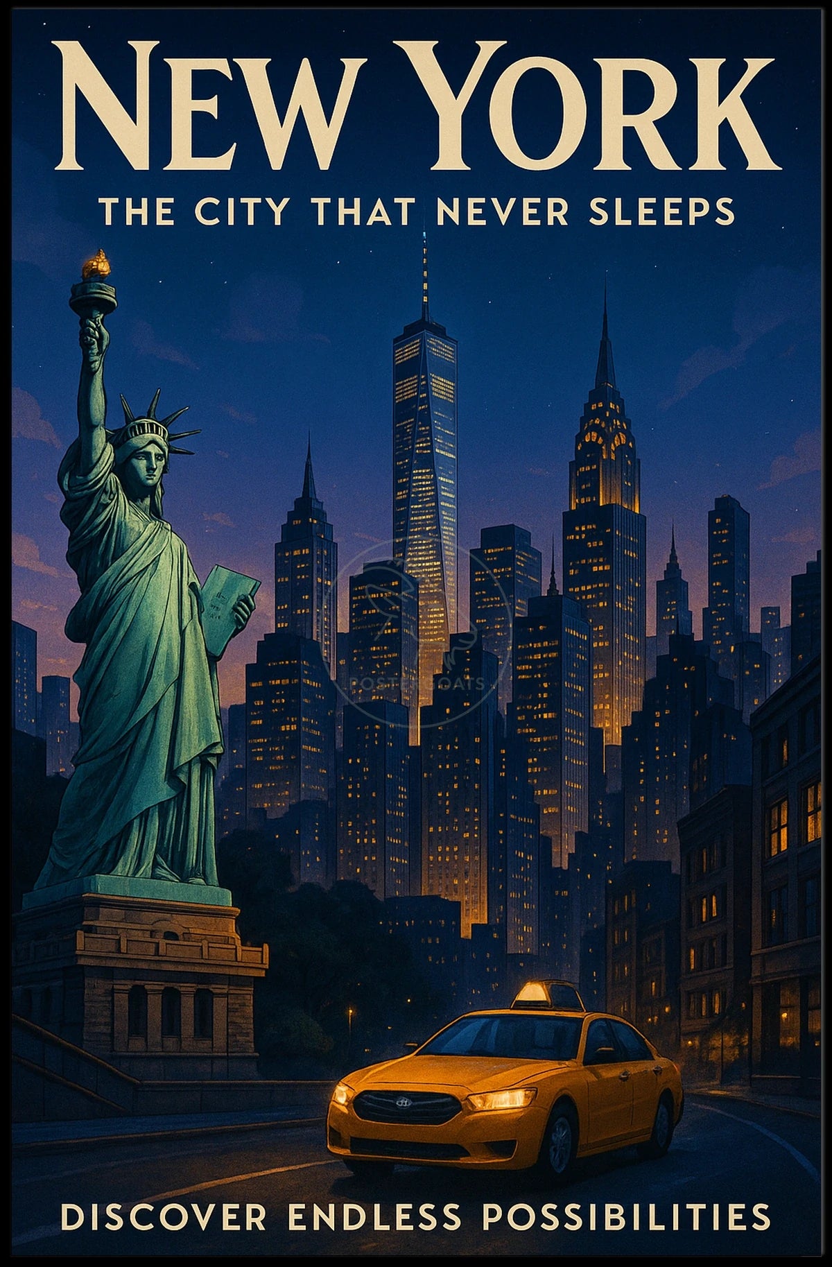 New York City Skyline with Statue of Liberty Urban Poster