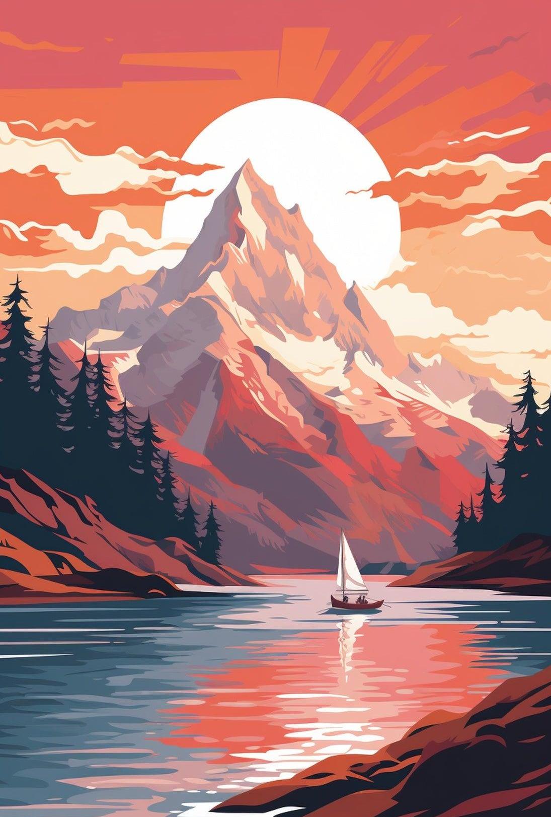 Snow-Capped Mountain Adventure: Vintage Travel Poster