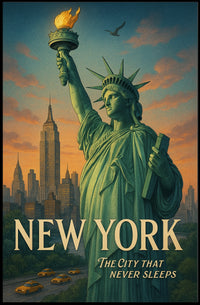 New York Statue of Liberty City Poster Vintage Wall Art