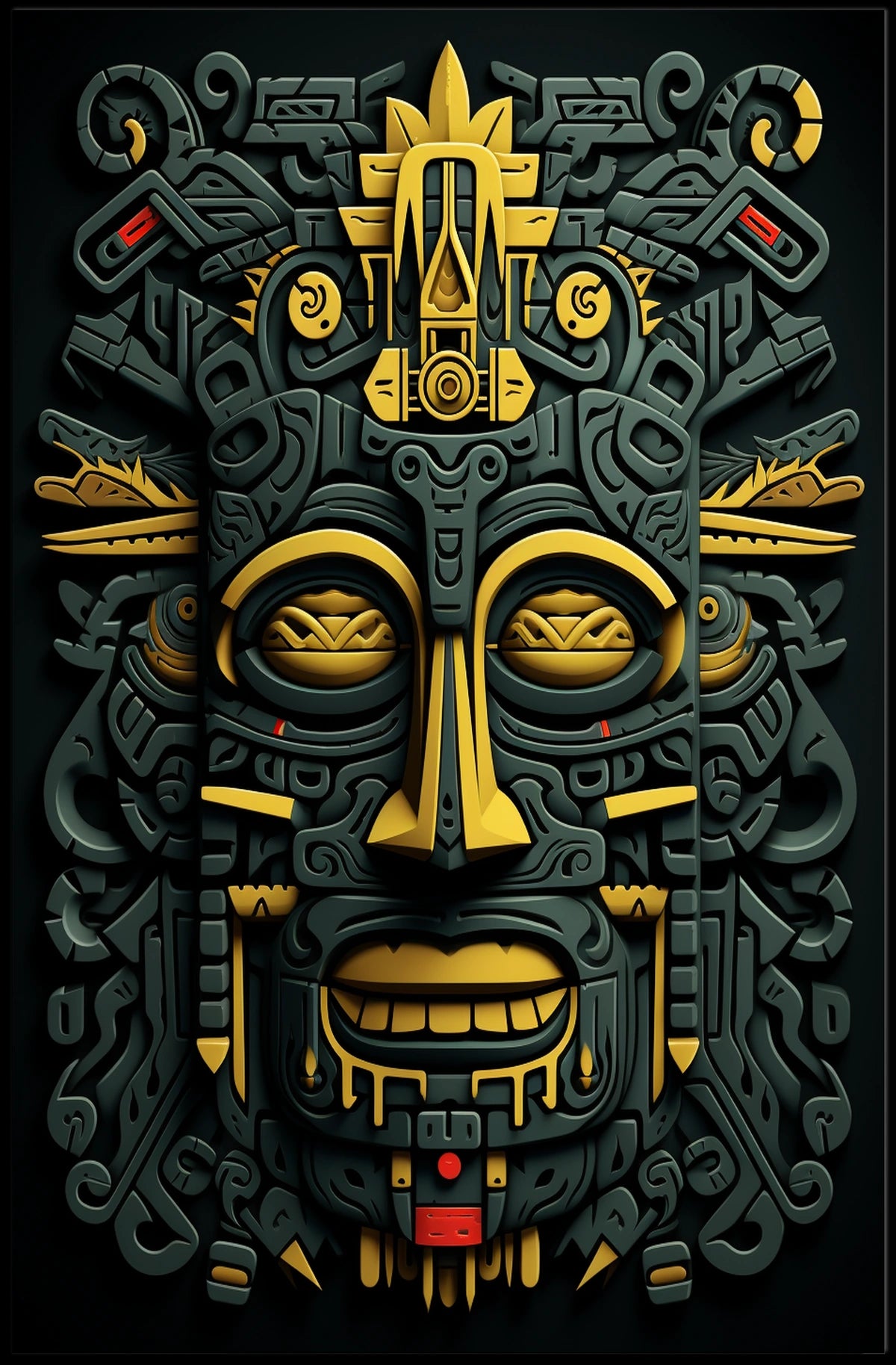 Mesoamerican Deity Abstract Art Poster - Cultural or Heritage Poster