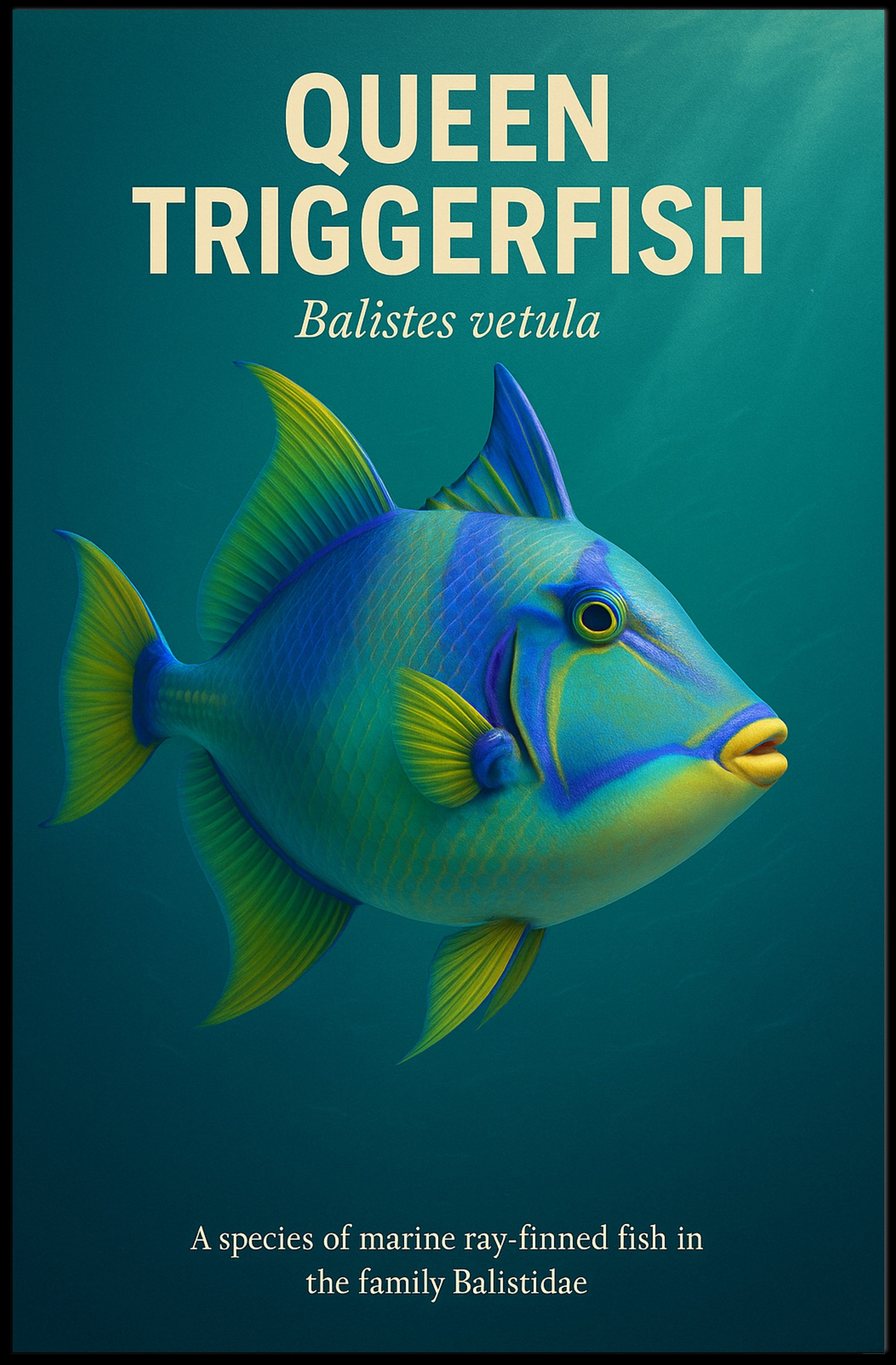 Queen Triggerfish Photorealistic Educational Animal Poster PosterGoat