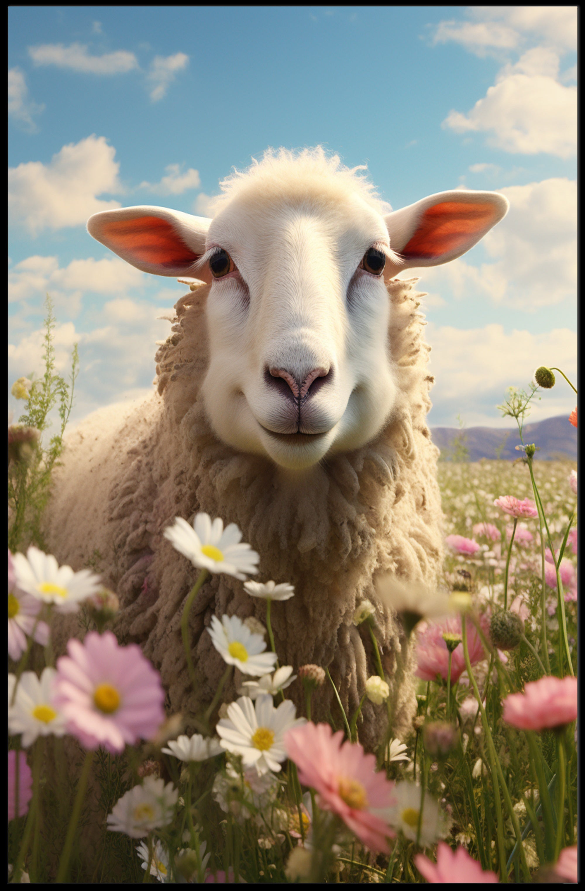 Serene Sheep In Bloom Poster PosterGoat