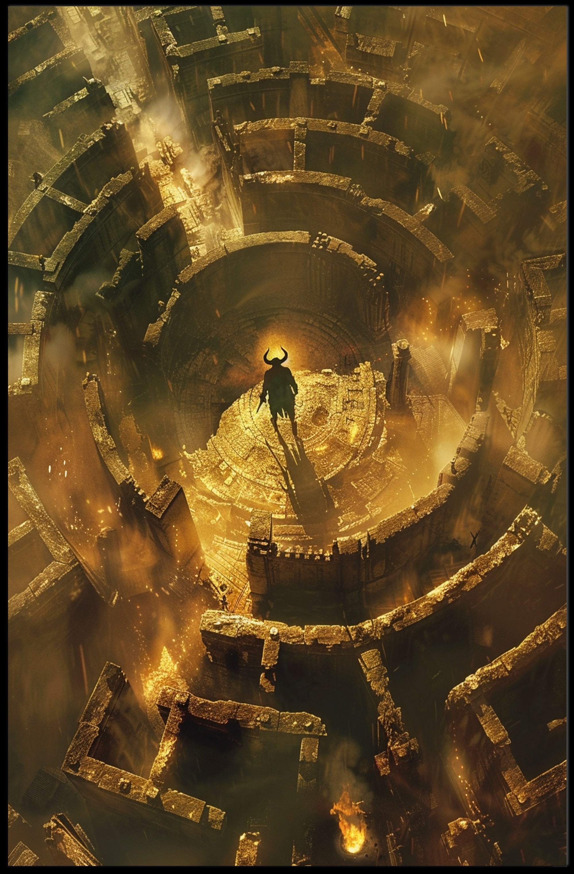 Mystical Minotaur in Labyrinth Fantasy Mythology Poster PosterGoat