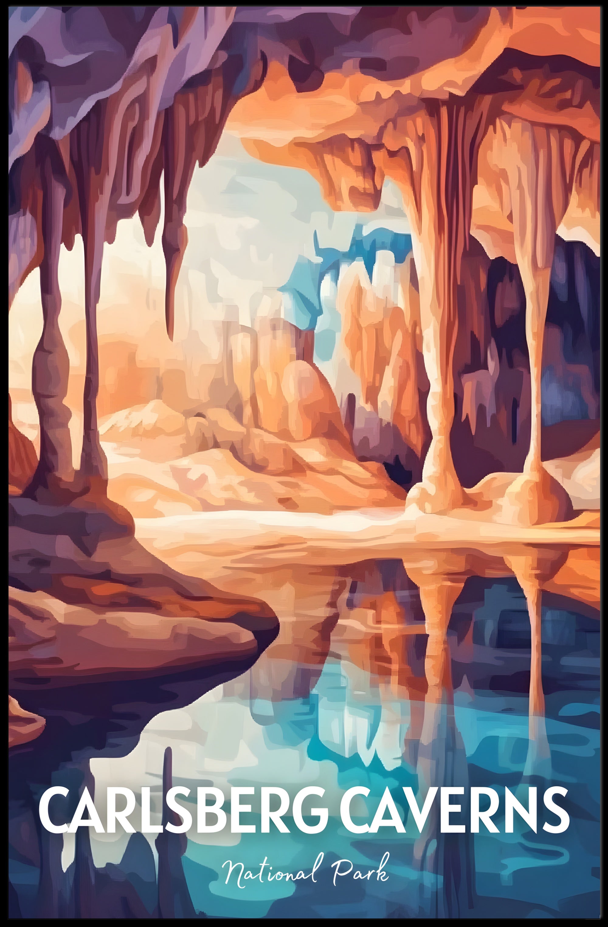 Artistic Carlsberg Caverns National Park Scenic Travel Poster