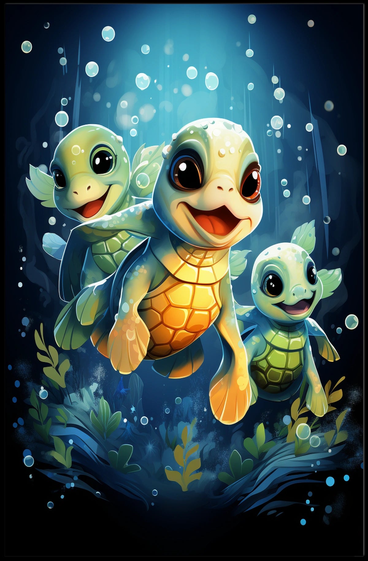 Charming Baby Sea Turtles Underwater Adventure Poster