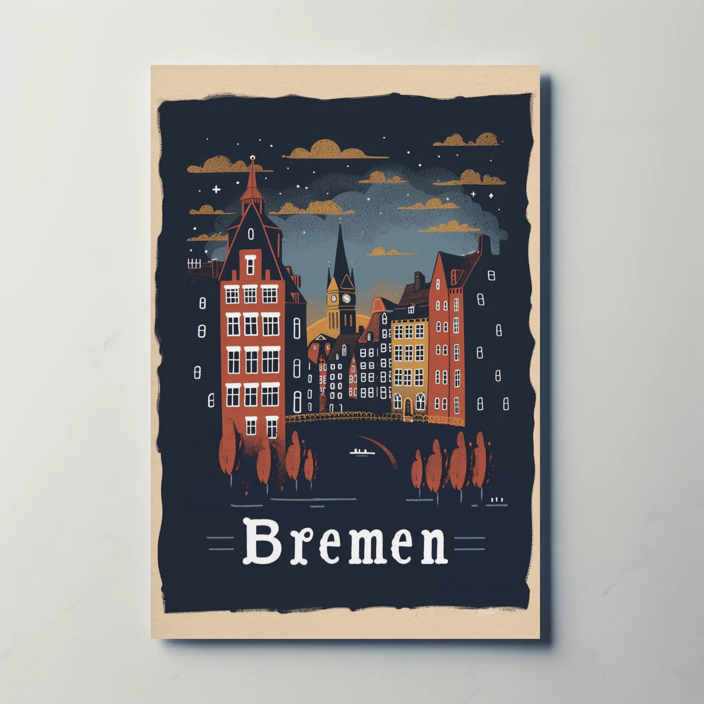 Bremen Skyline Night Scene Germany Travel Poster