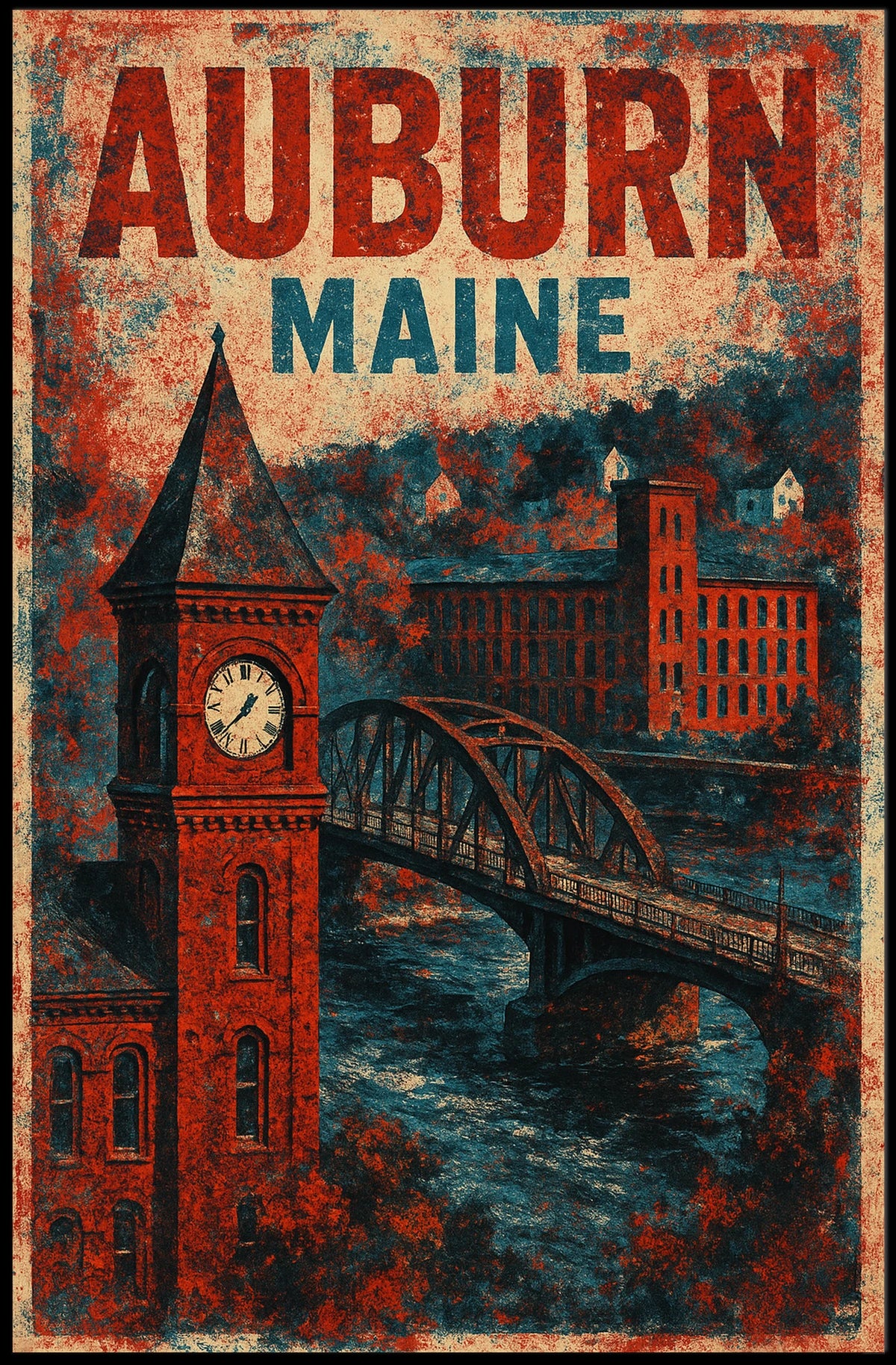 Auburn, Maine Vintage Travel Vintage Poster