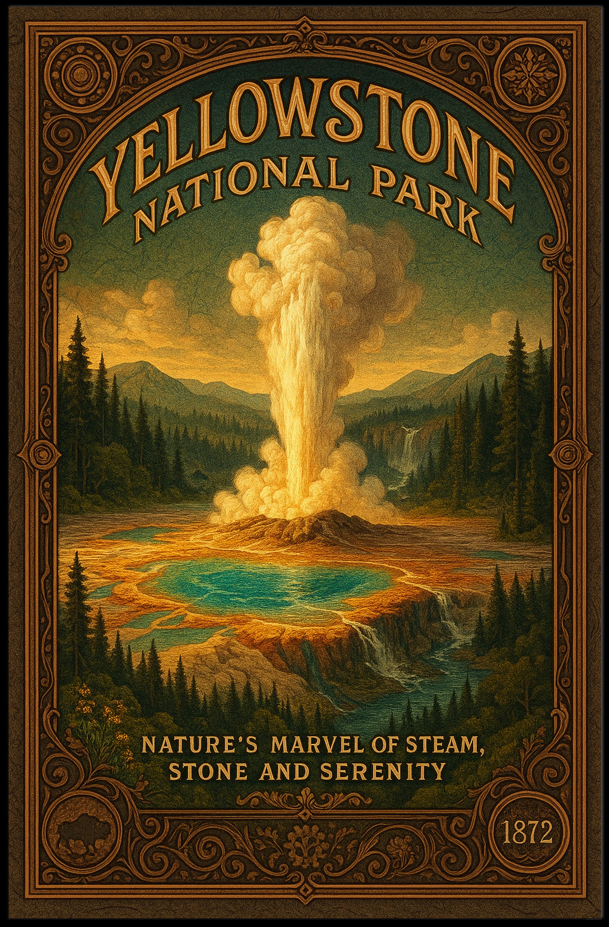 Yellowstone Geyser Vintage Art Print National Park Poster