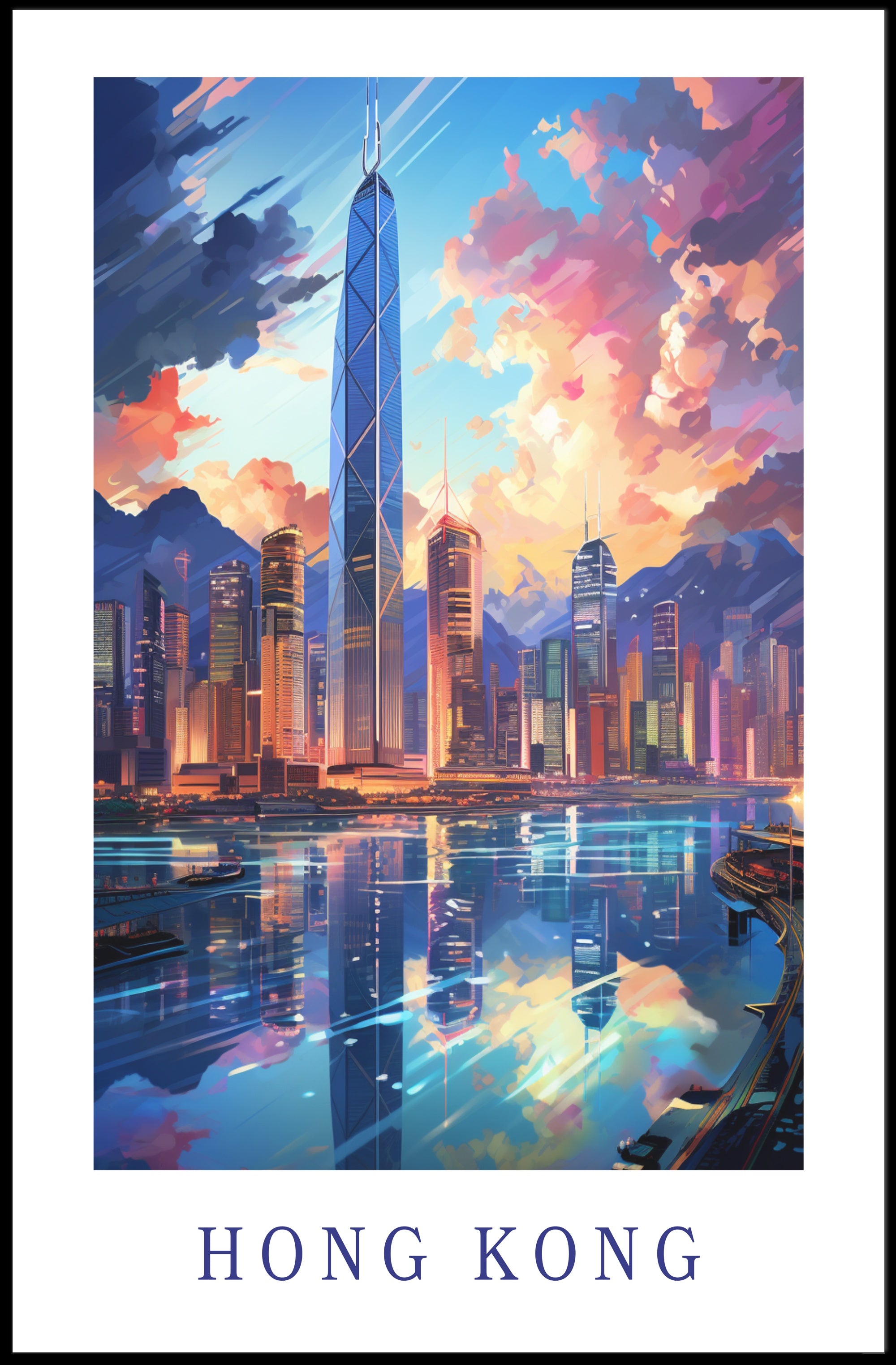 Hong Kong Skyline Vibrant Urban Cityscape Travel Poster PosterGoat