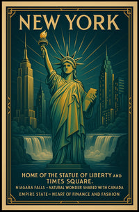 New York City Skyline And Landmarks Poster Vintage Wall Art