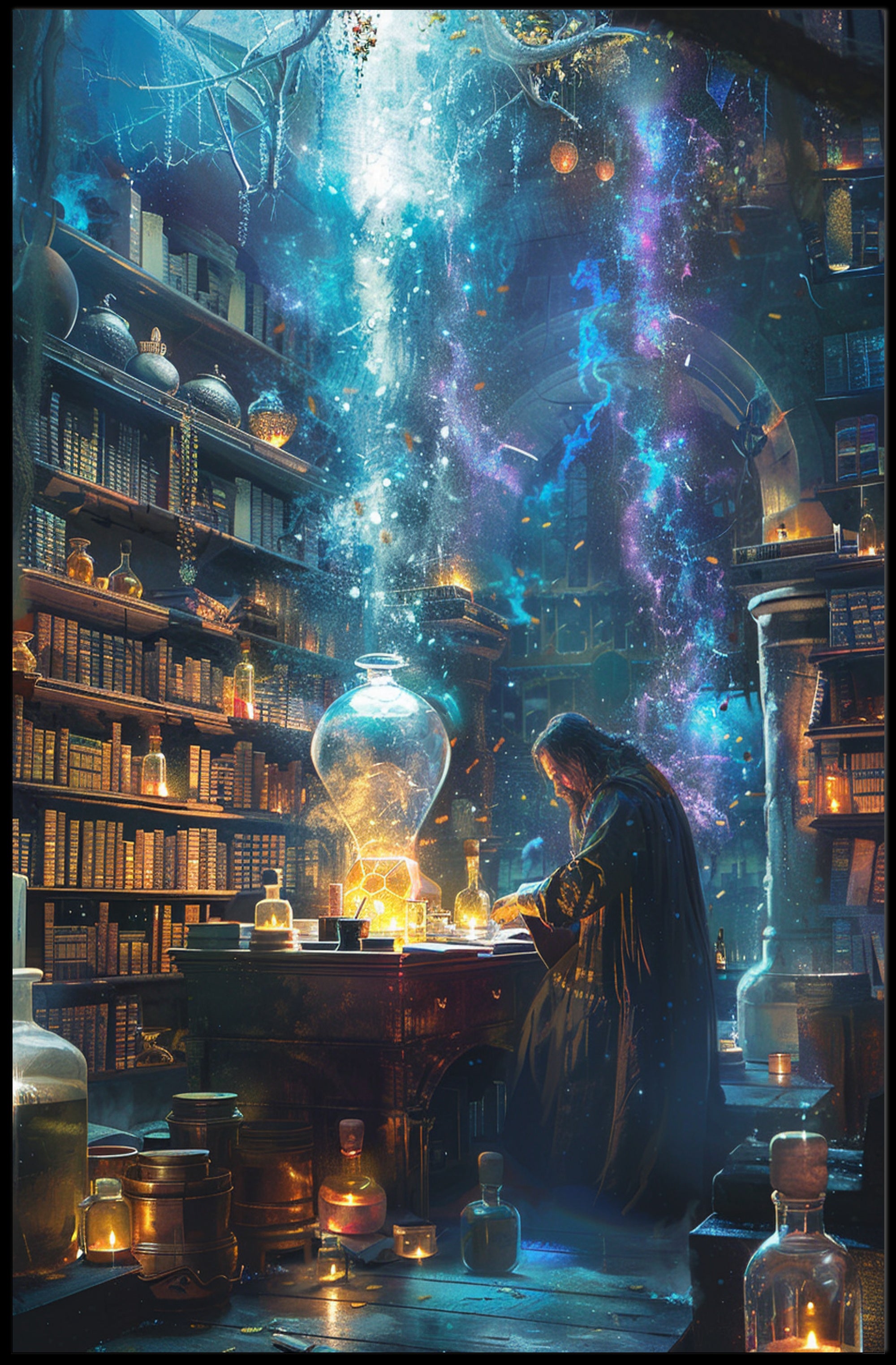 Magical Library Wizardry Scene Fantasy or Mythology Poster PosterGoat