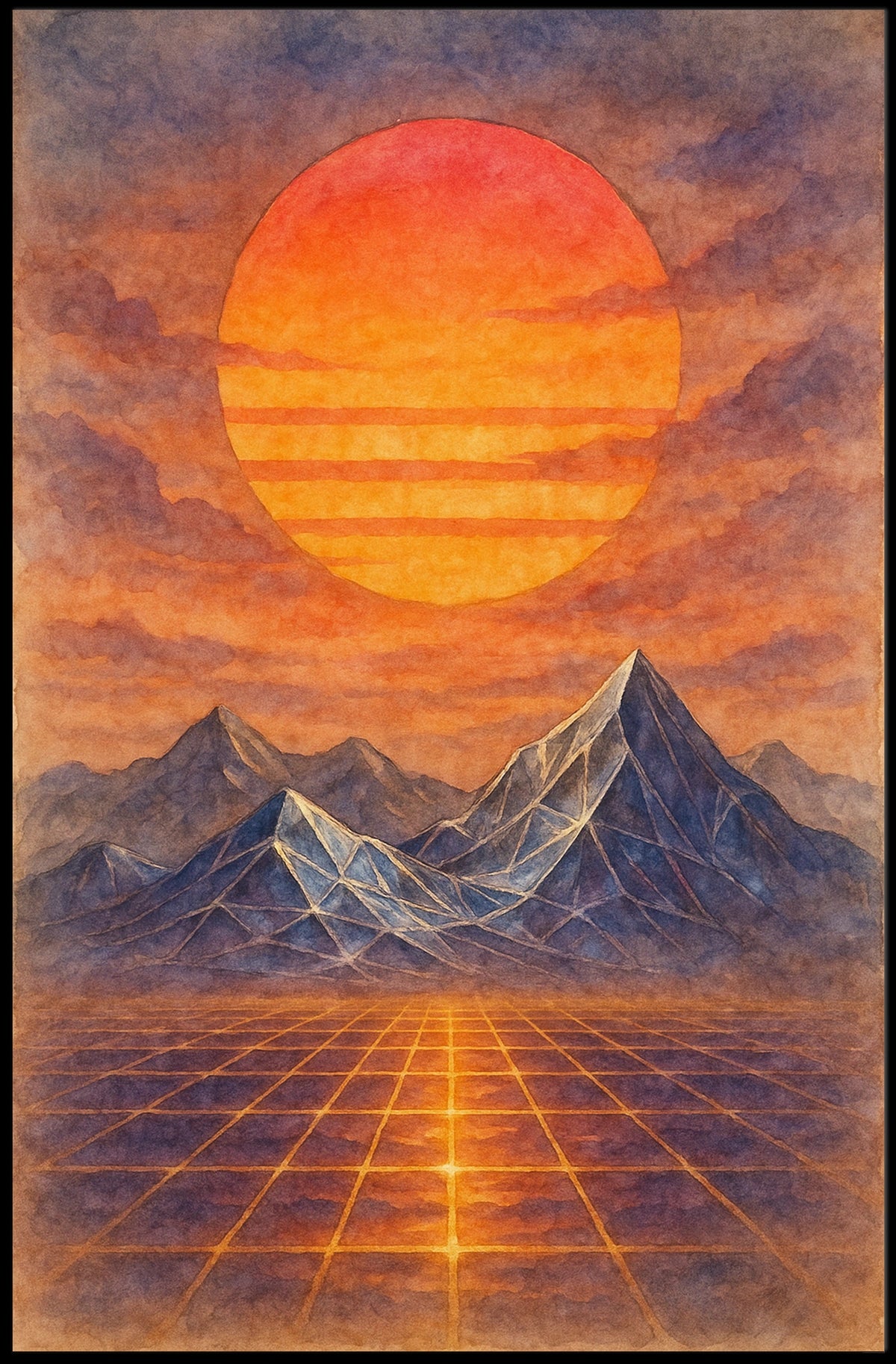 Surreal Radiant Sun Retro-Futuristic Sci-Fi Poster