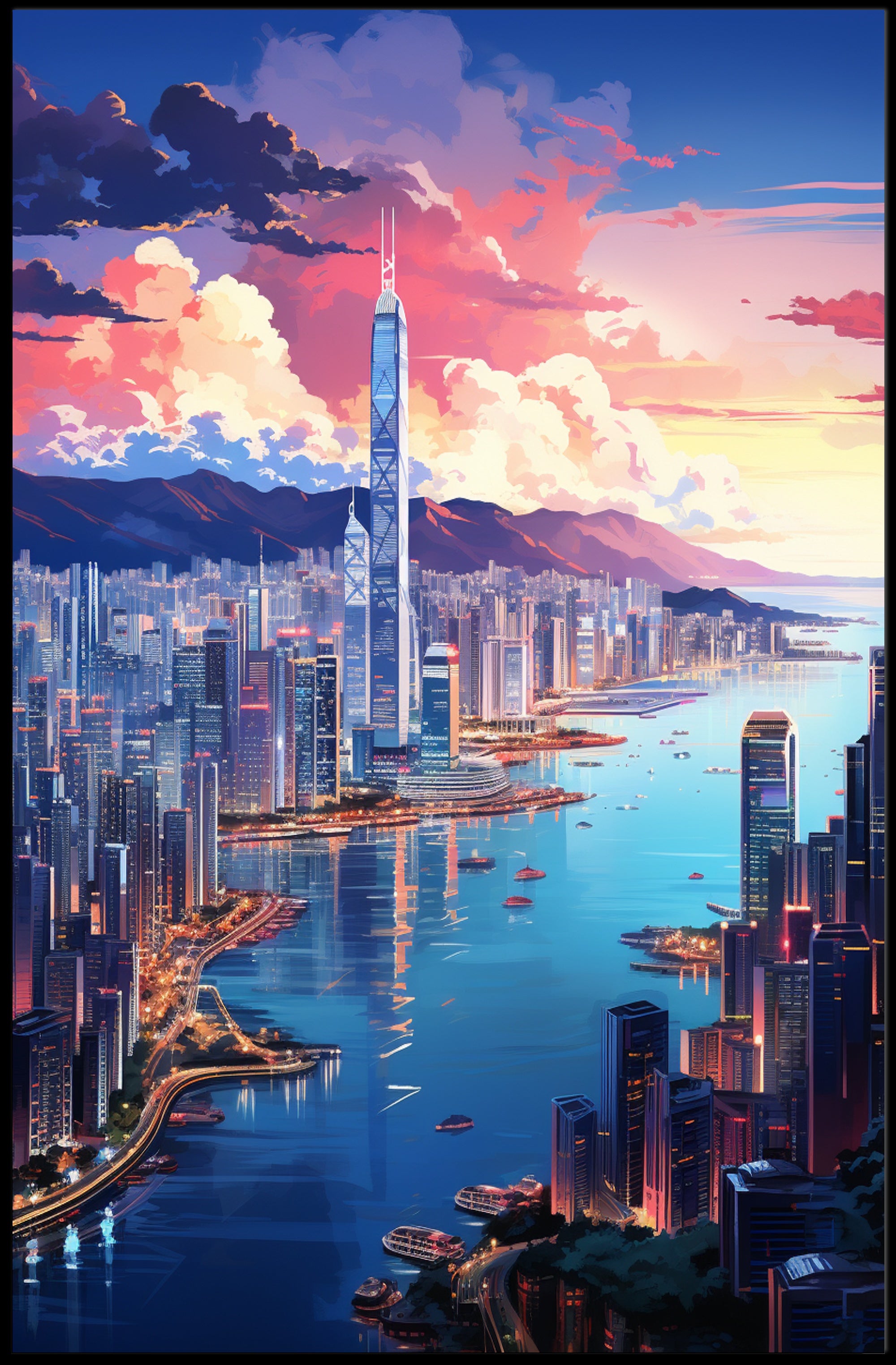 Cityscape At Sunset Poster