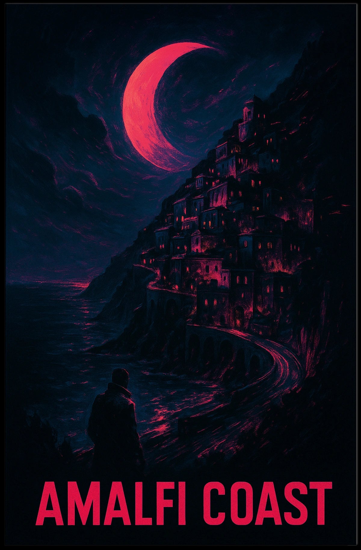 Amalfi Coast Enigmatic Nightscape Poster For Wall Art