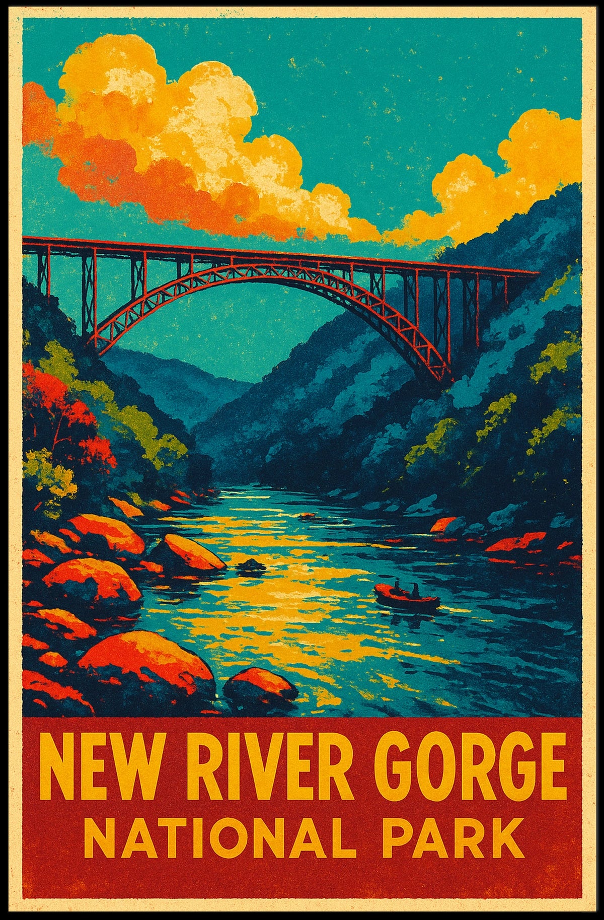 New River Gorge Vintage Travel Adventure Poster