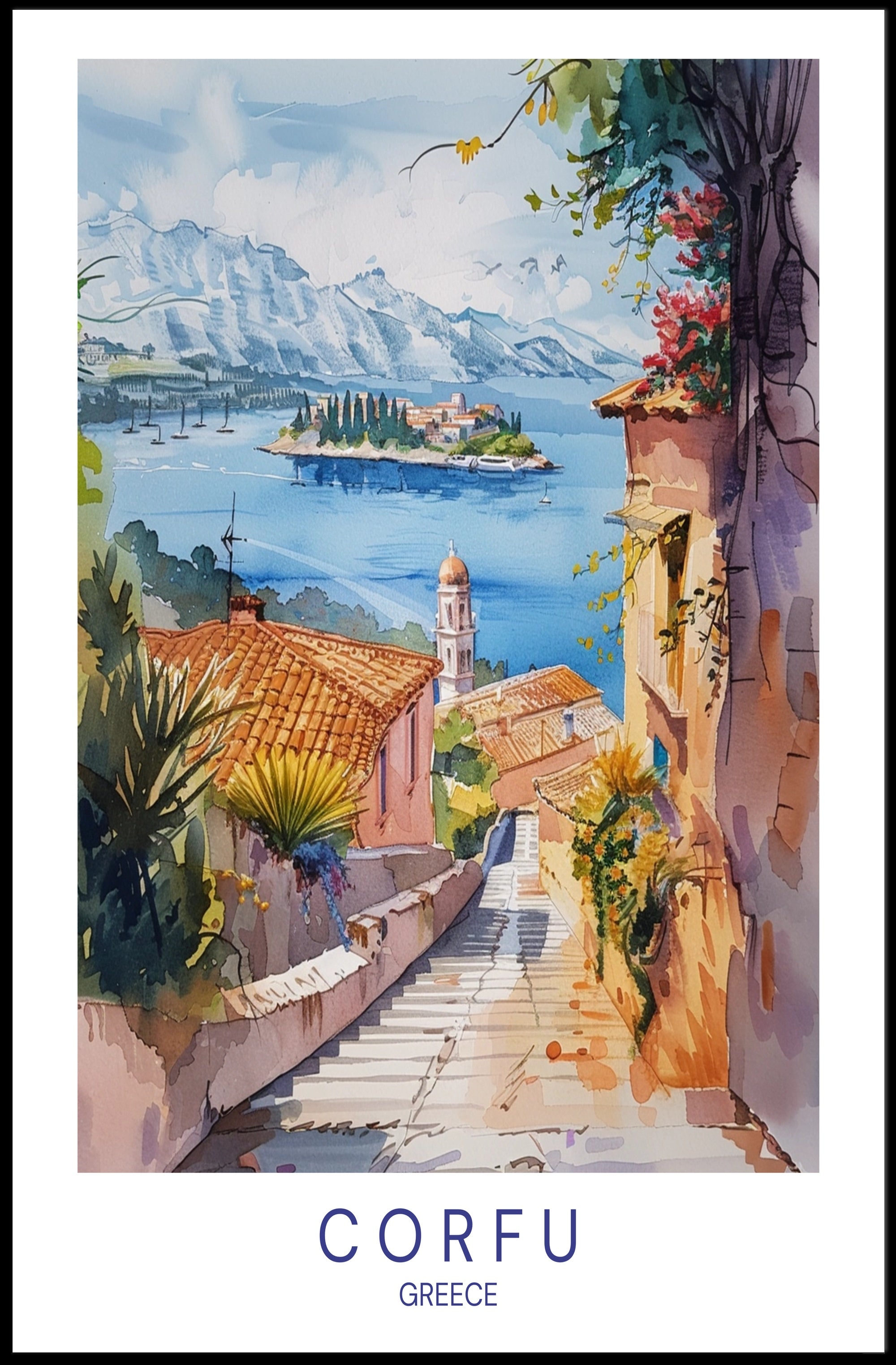Corfu's Mediterranean Charm: Travel Poster PosterGoat