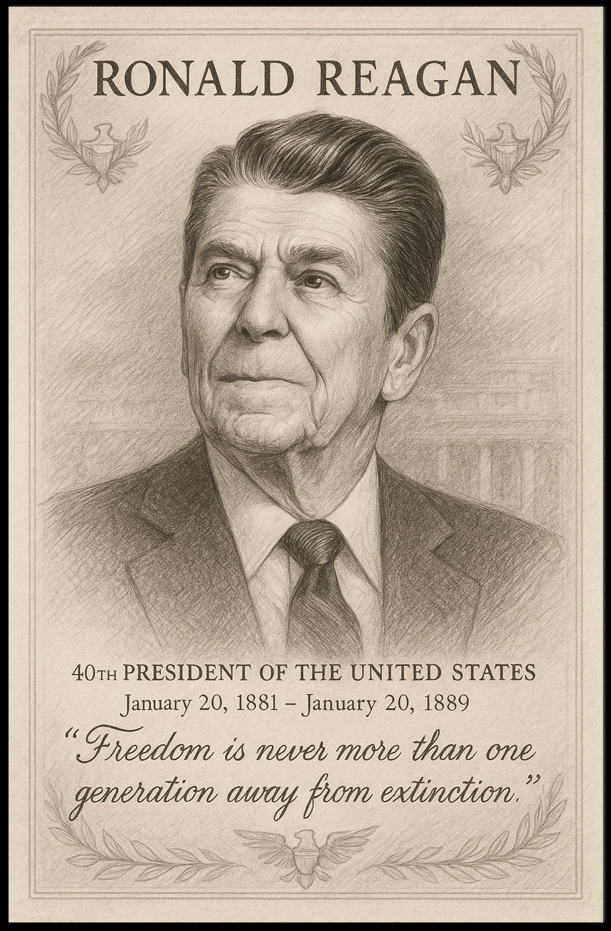 Ronald Reagan 40th President Sketch Poster Wall Art Print PosterGoat