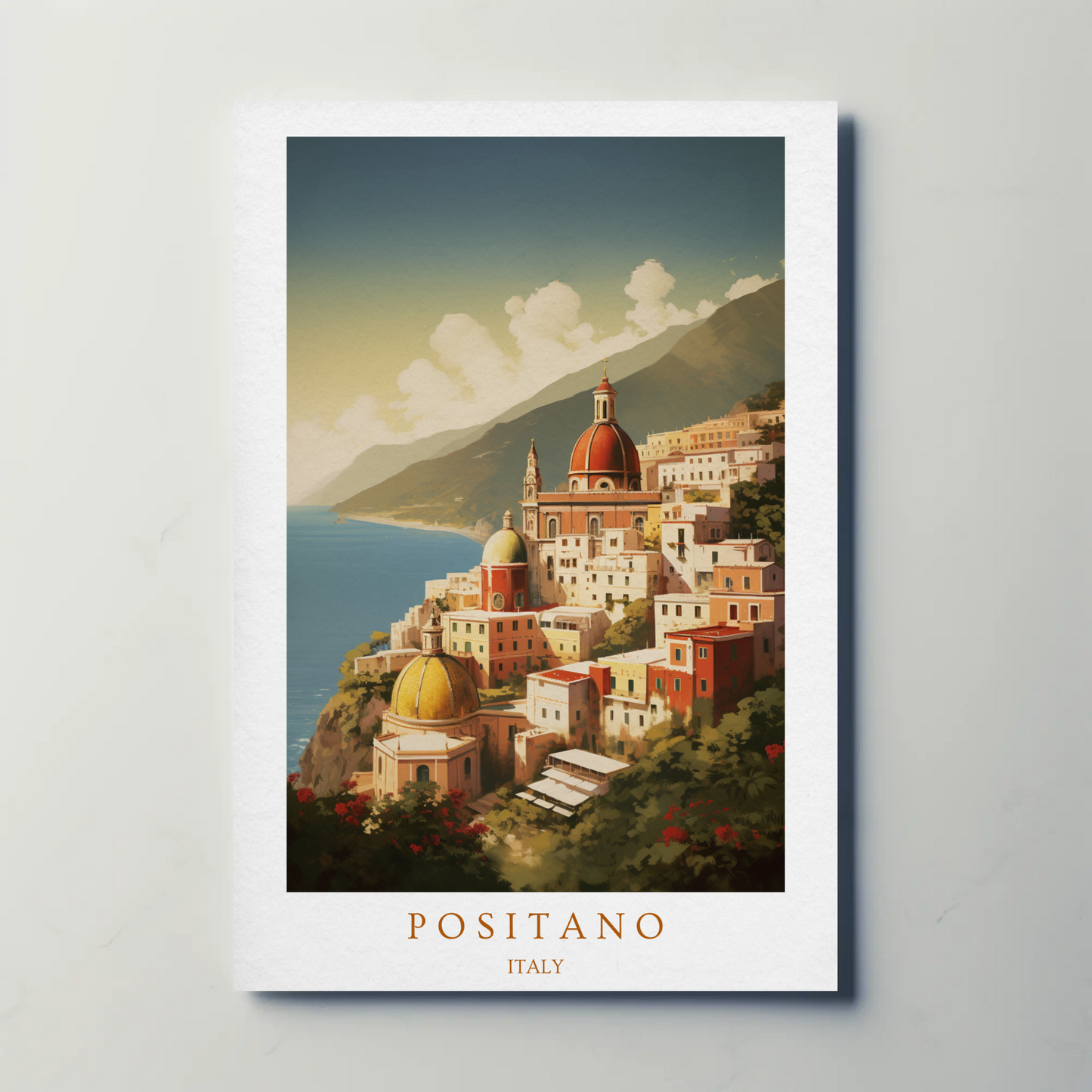 Positano Italy Coastal Village Sunset Travel Poster