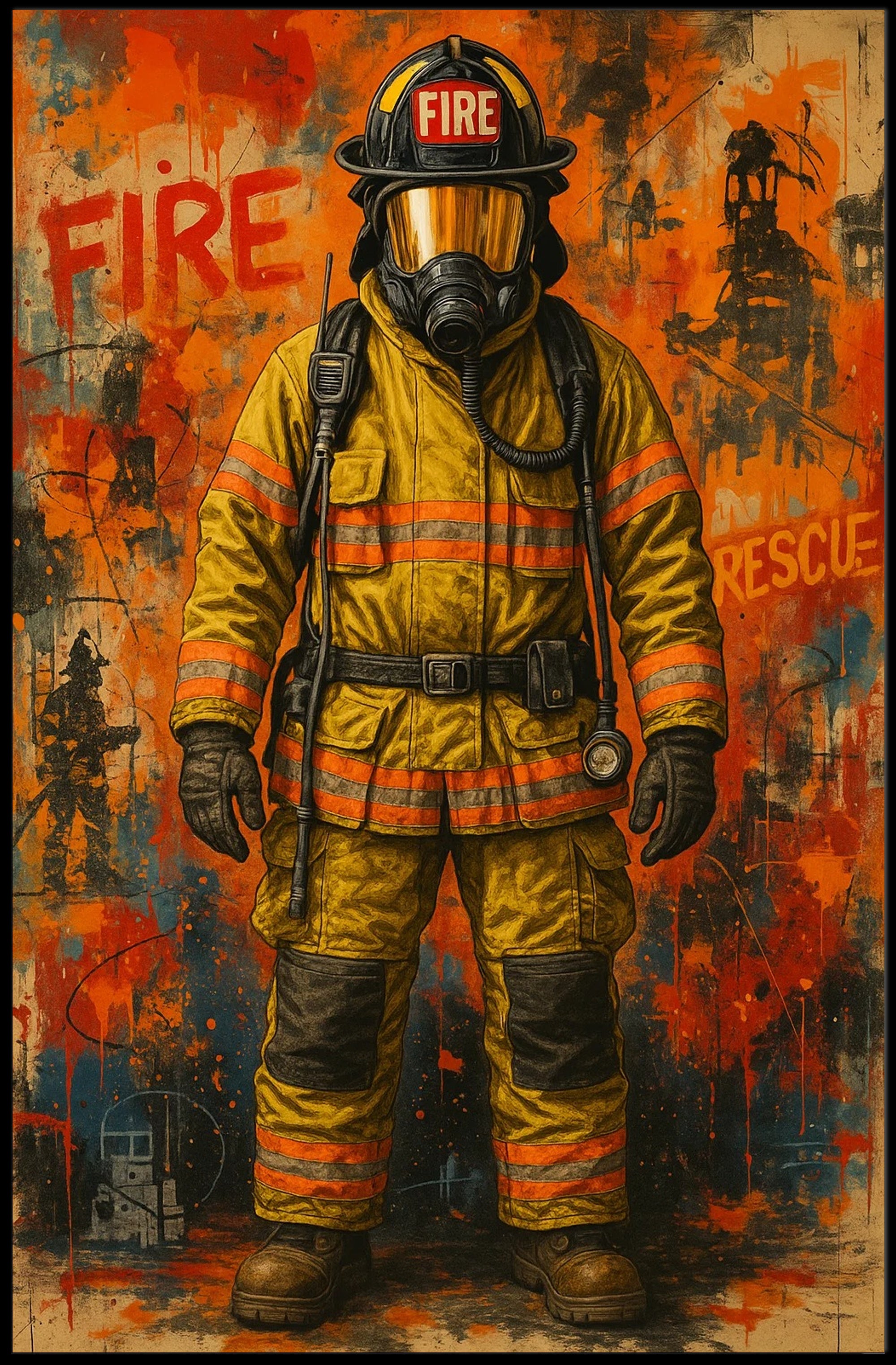 Firefighter Heroism Action Fire Rescue Poster