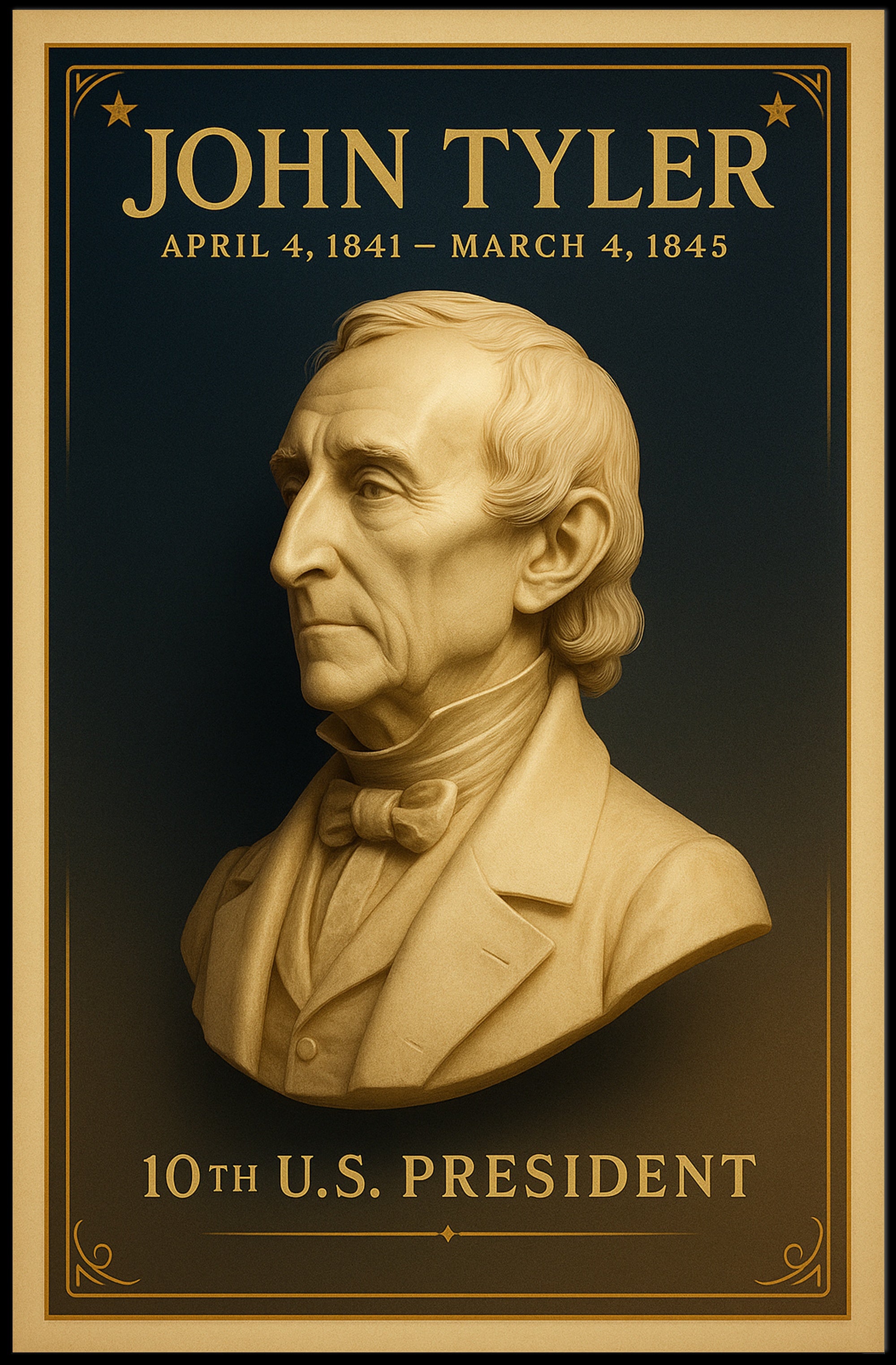 Prestigious Vintage Poster Featuring 10th U.S. President PosterGoat