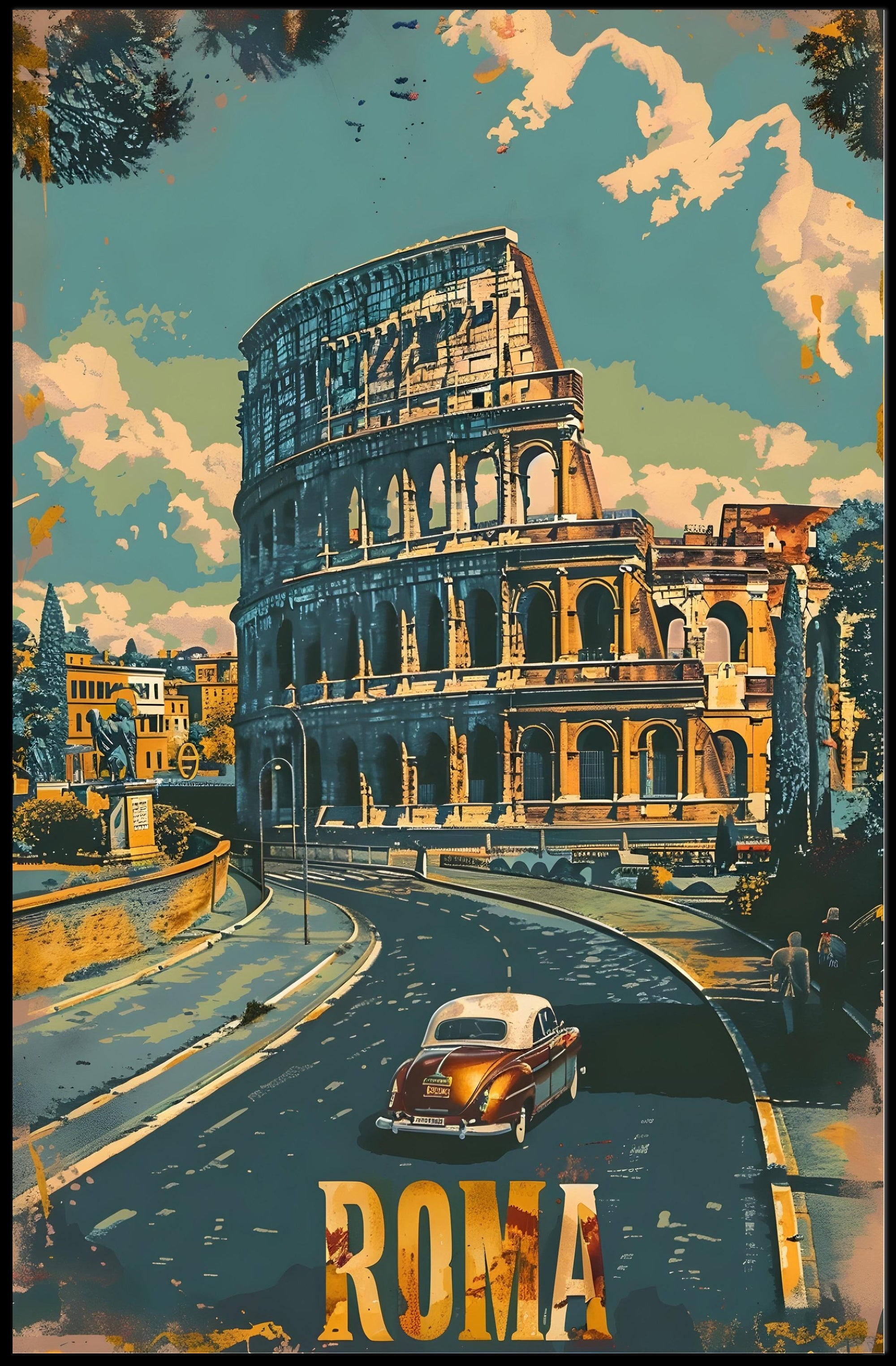 Vintage Rome Colosseum Mid-Century Travel Poster