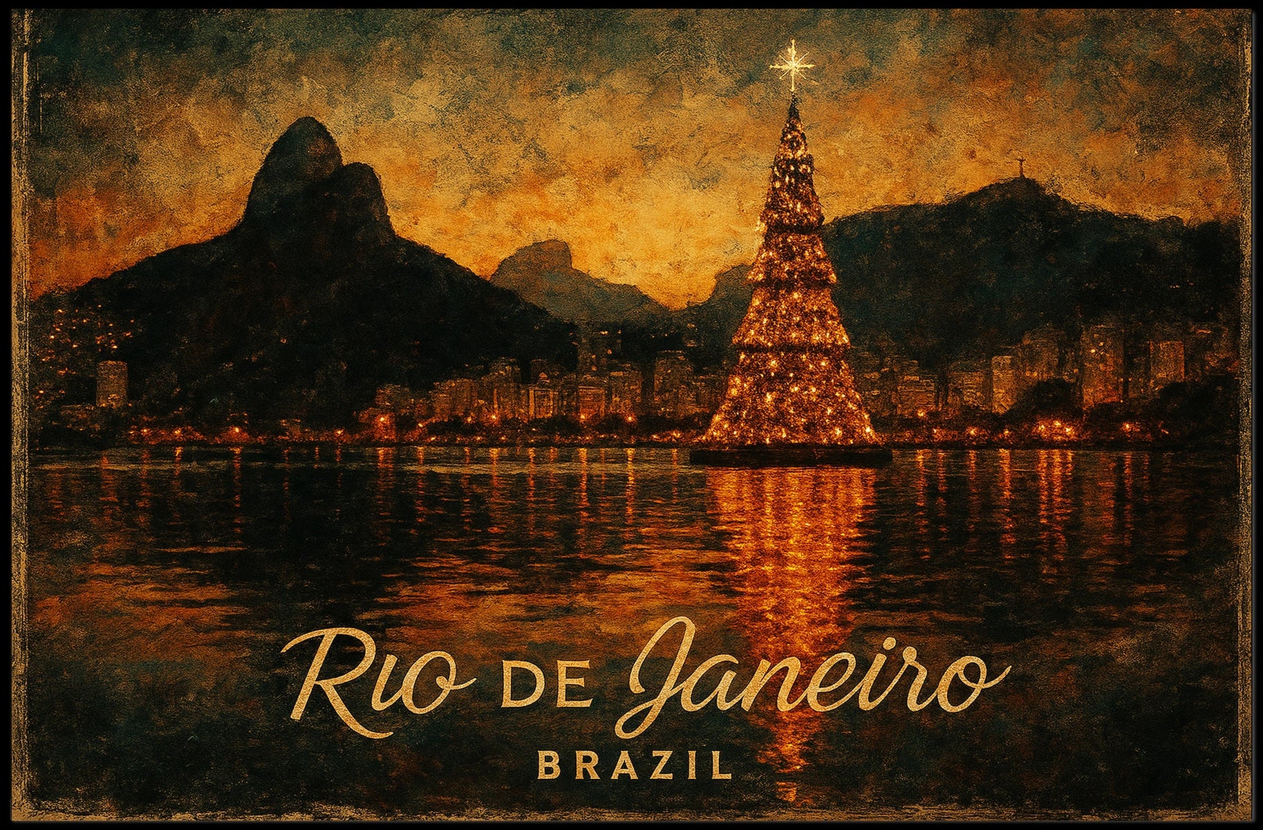 Rio de Janeiro Christmas Scene Poster