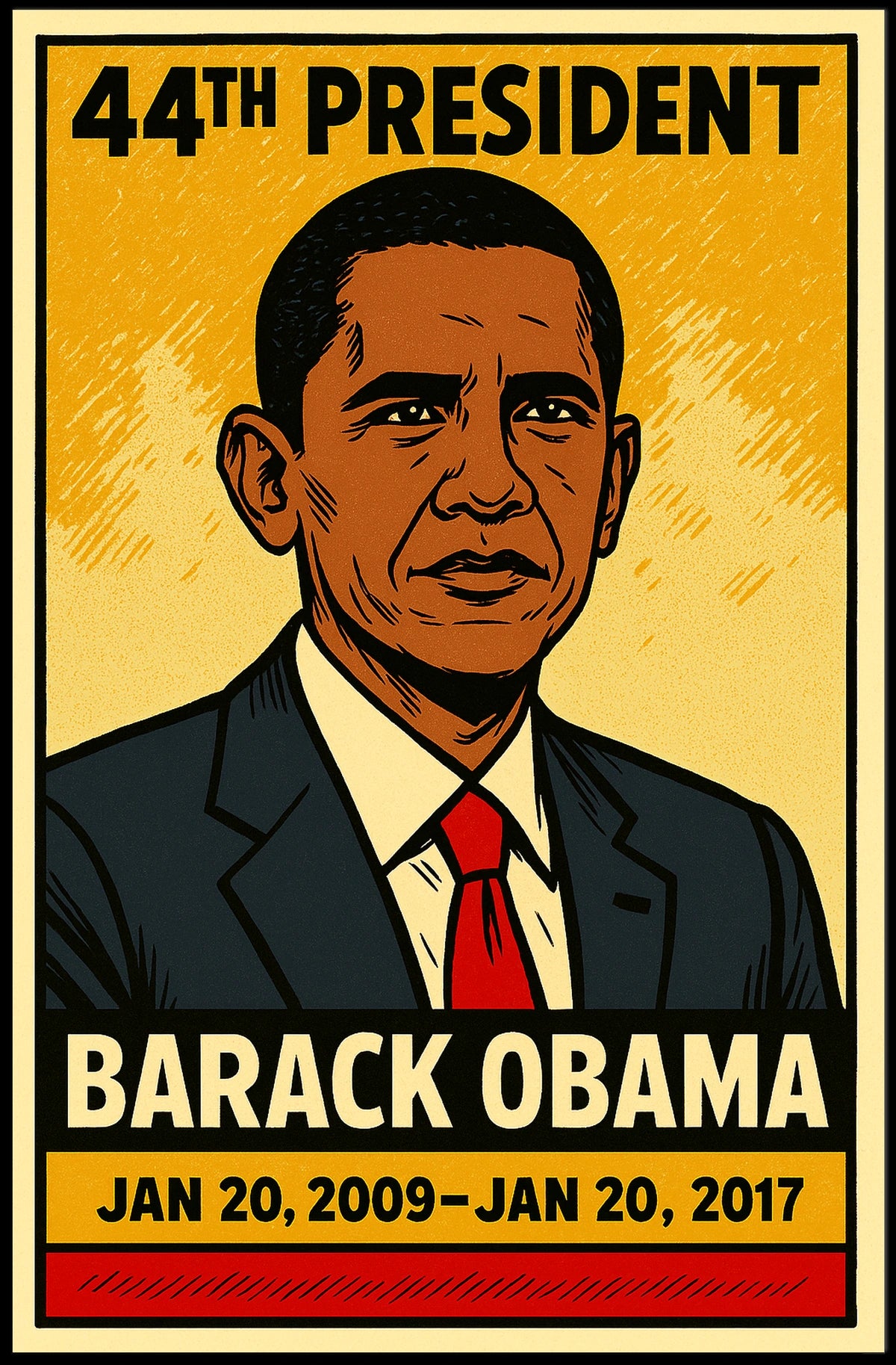Barack Obama 44th President of the United States Inked Comic Style Poster