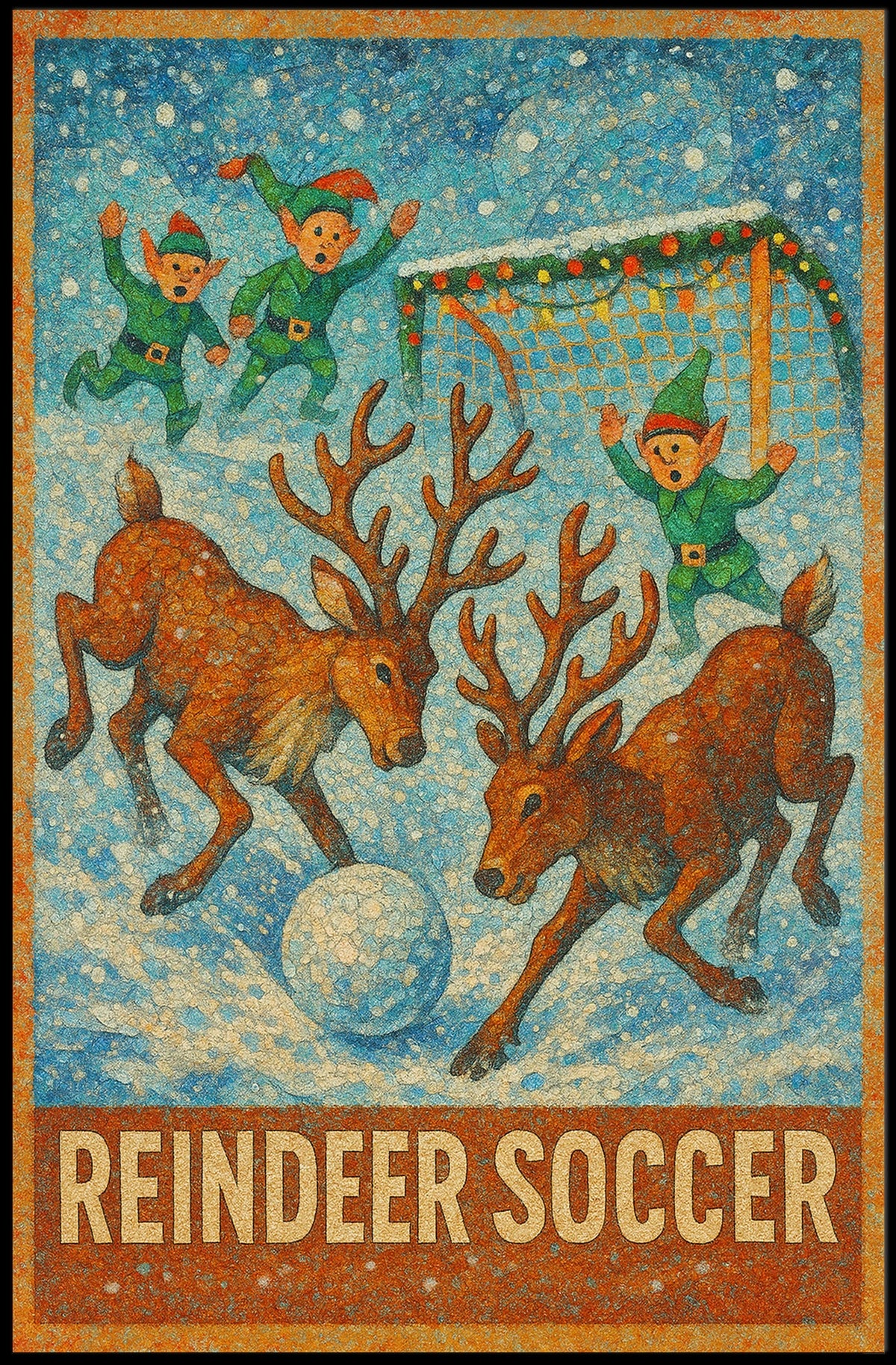 Whimsical Reindeer Soccer Festive Holiday Poster