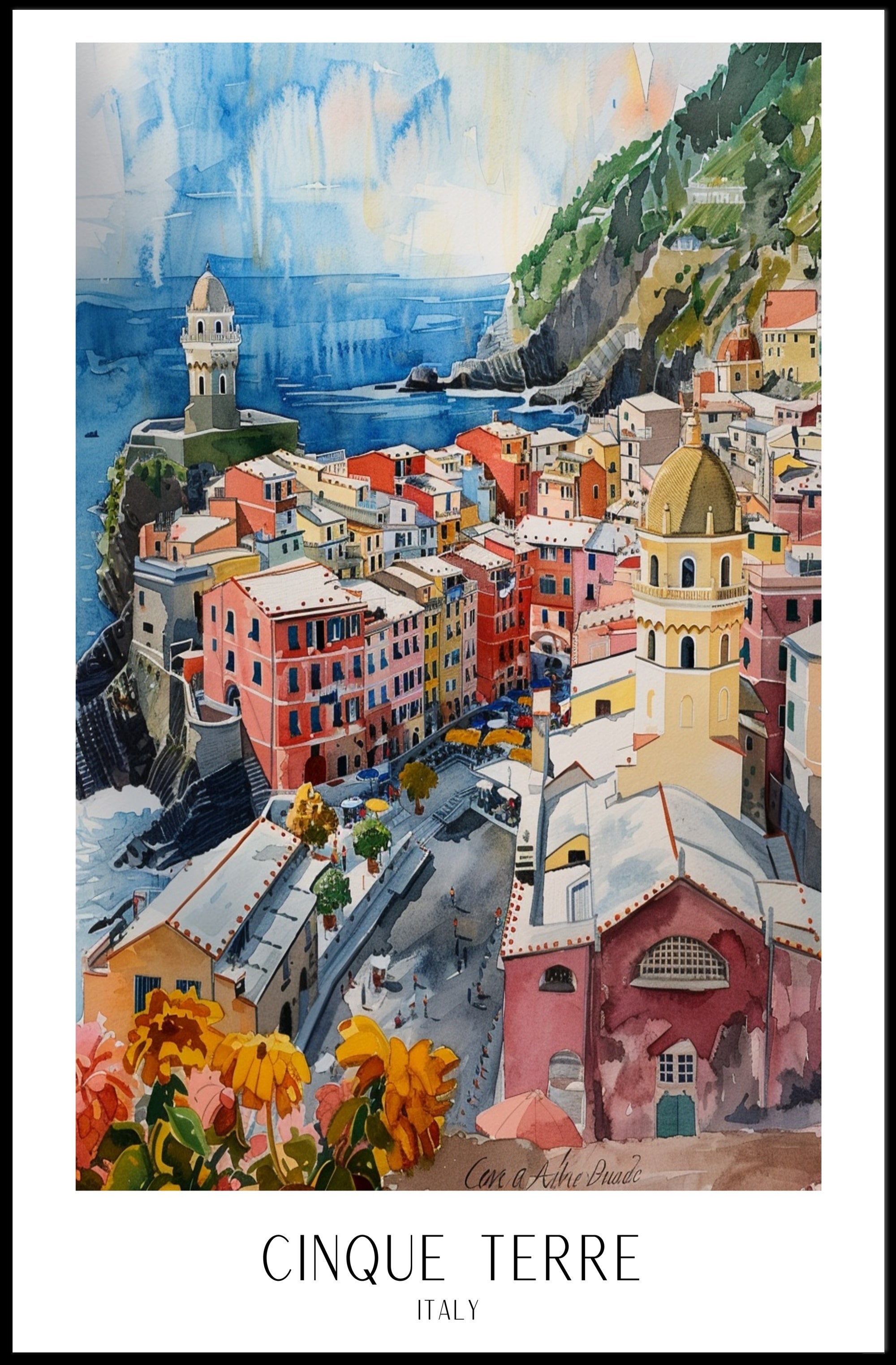 Colorful Cinque Terre Watercolor Art Travel Poster PosterGoat