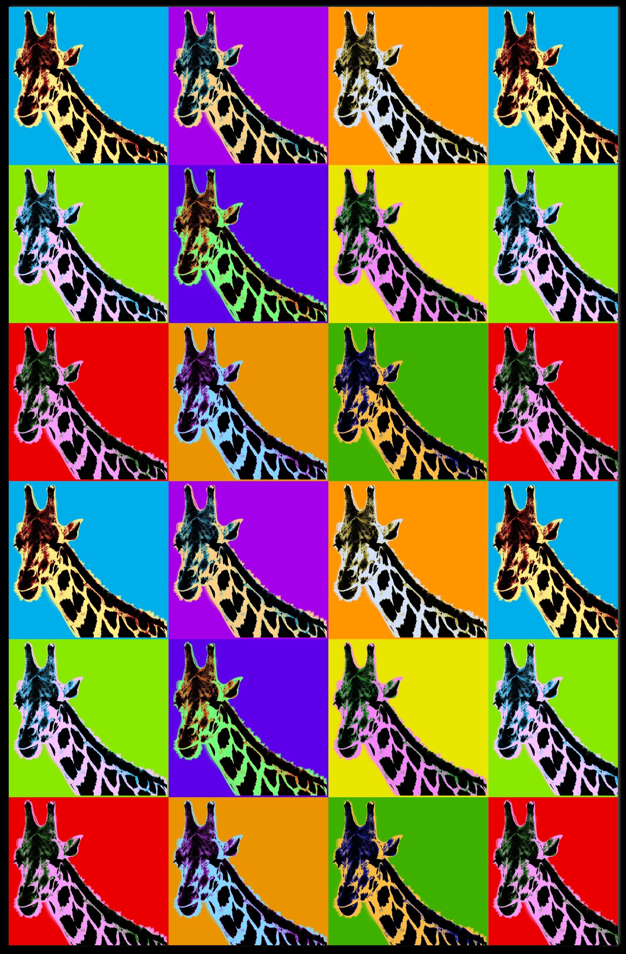 Giraffe Pop Art Grid Poster Vintage Wall Art Print