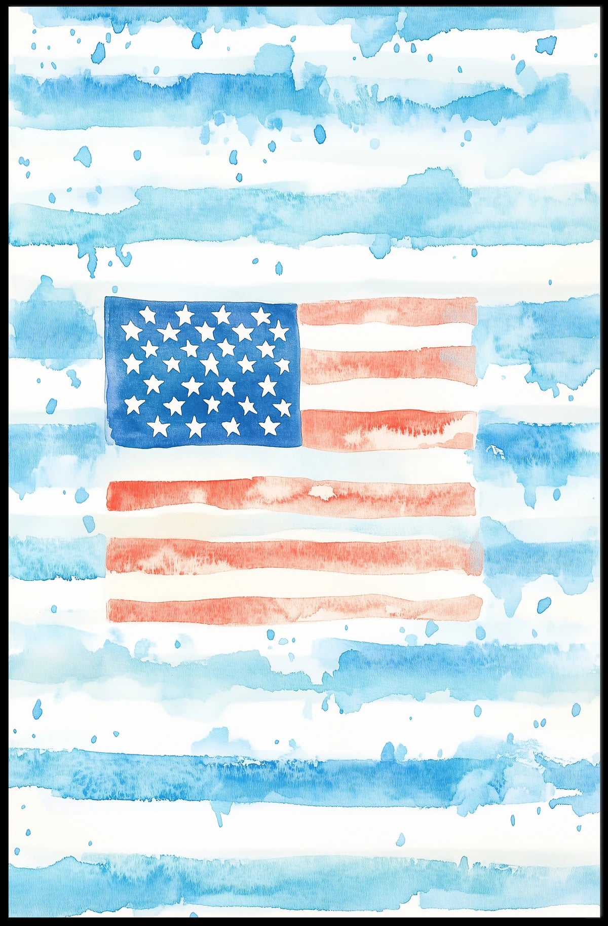 Watercolor American Flag Home Decor Wall Art 18x24 Poster