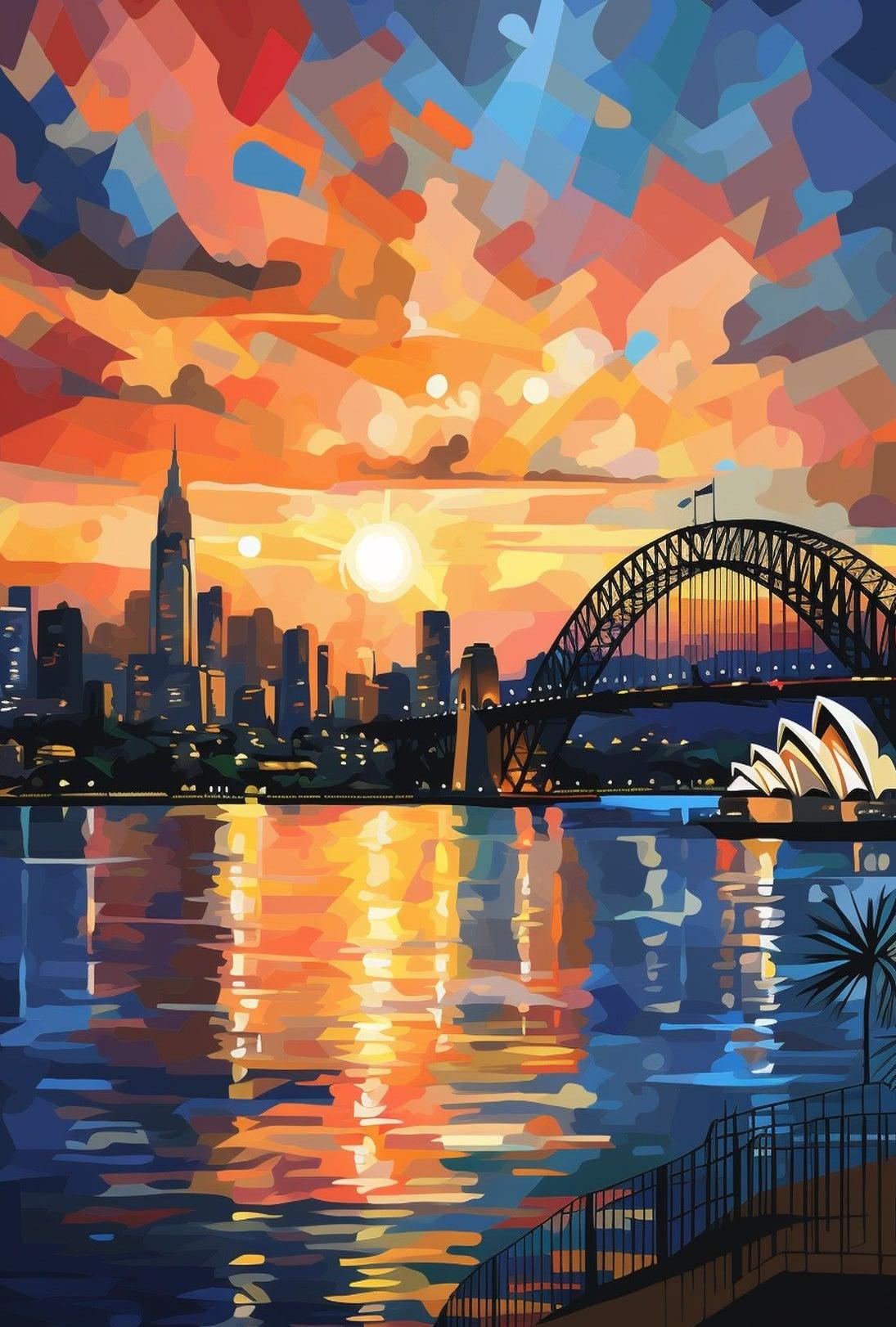 Sydney Sunset Over Iconic Landmarks Travel Poster