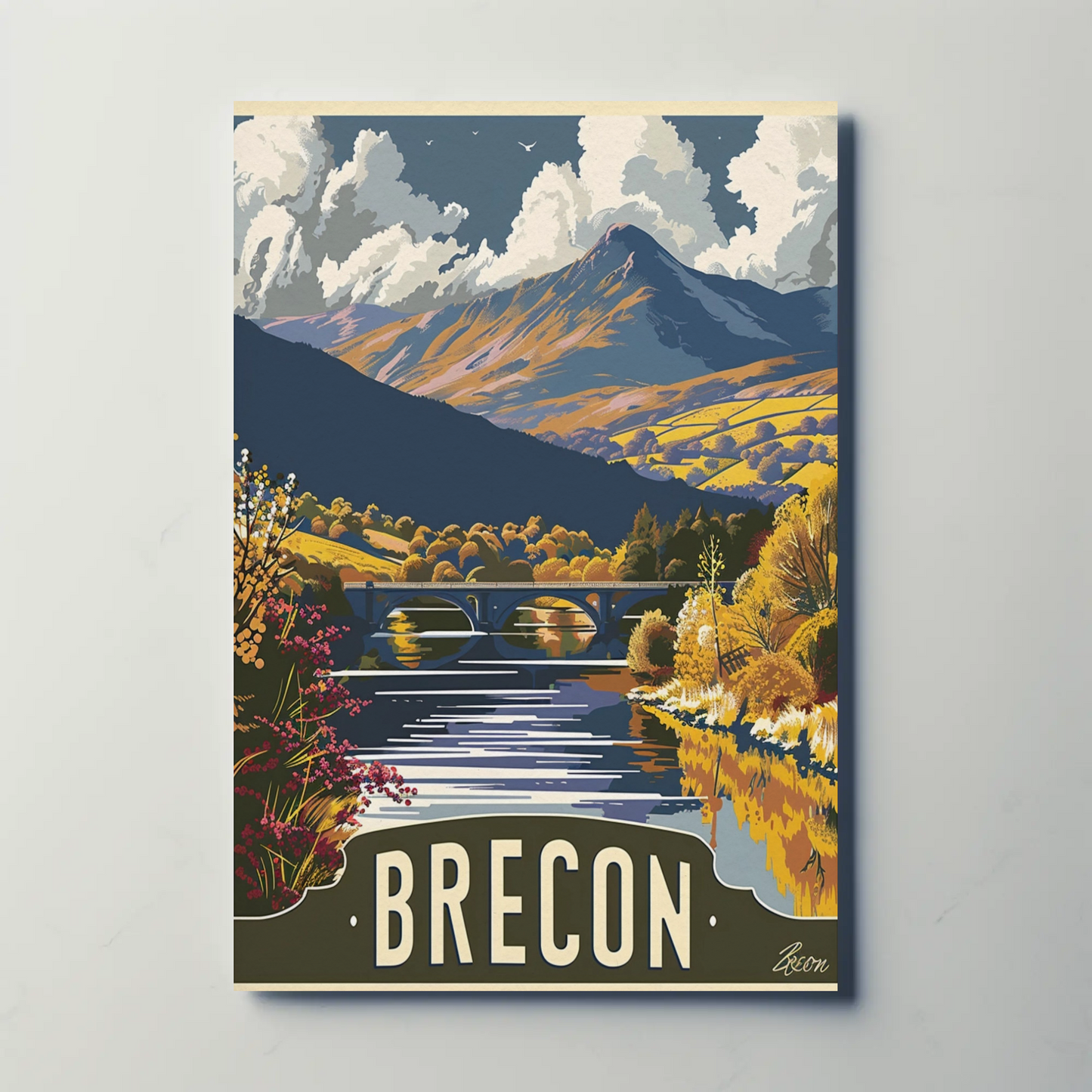 Brecon Mountain Bridge Autumn Valley View Travel Poster
