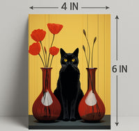 Black Cat And Red Vases Poster