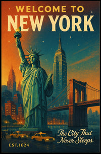 New York City Nightscape Urban Poster Vintage Wall Art